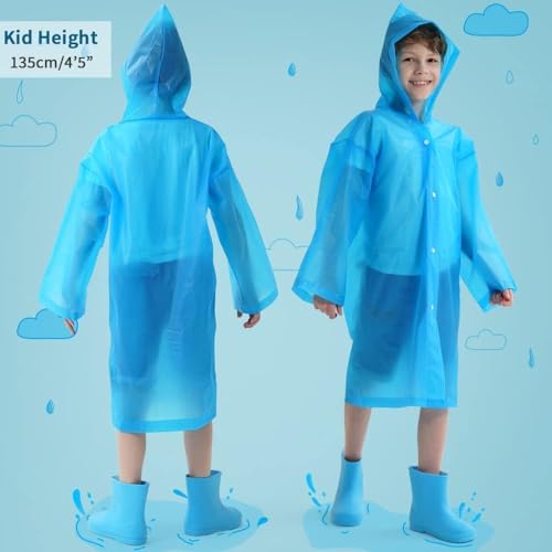 Opret 2 Pack Raincoats for Kids, Reusable Rain Ponchos with Hood and Sleeves Waterproof Rain Coats for Boys and Girls
