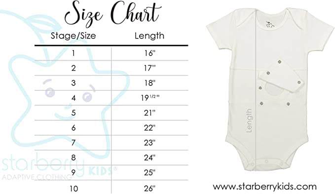 Starberrykids Unisex Adaptive Feeding G-Tube Baby Onesies, 100% Cotton, Round Neck Style, Short Sleeve- 17 Colors & 10 Sizes