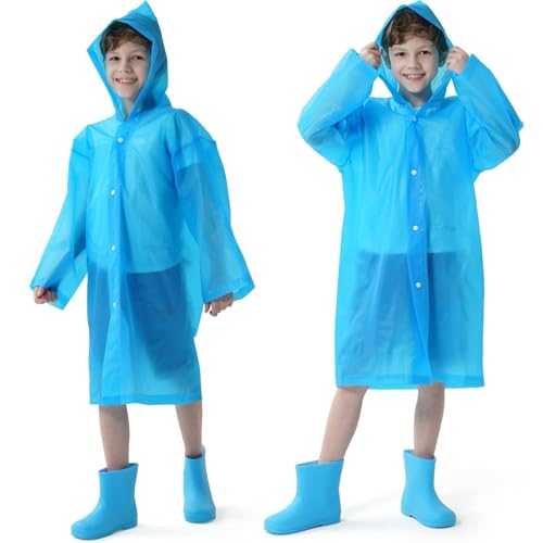 Kids 2-Pack Reusable Waterproof Hooded Rain Ponchos