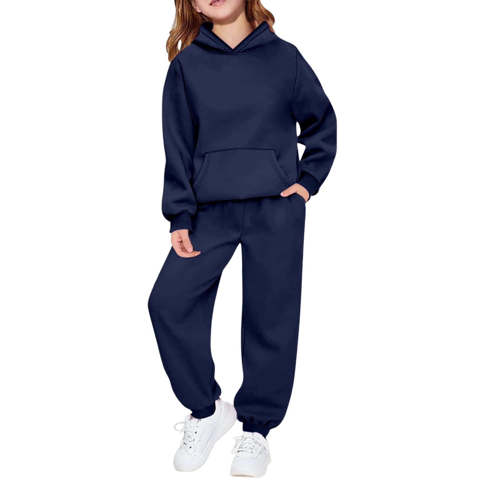Hoodie Sweatsuit Set for Boys Girls 2 Piece Hooded Sweatshirt Jogger Sweatpants Tracksuit Kids Athletic Solid Outfits