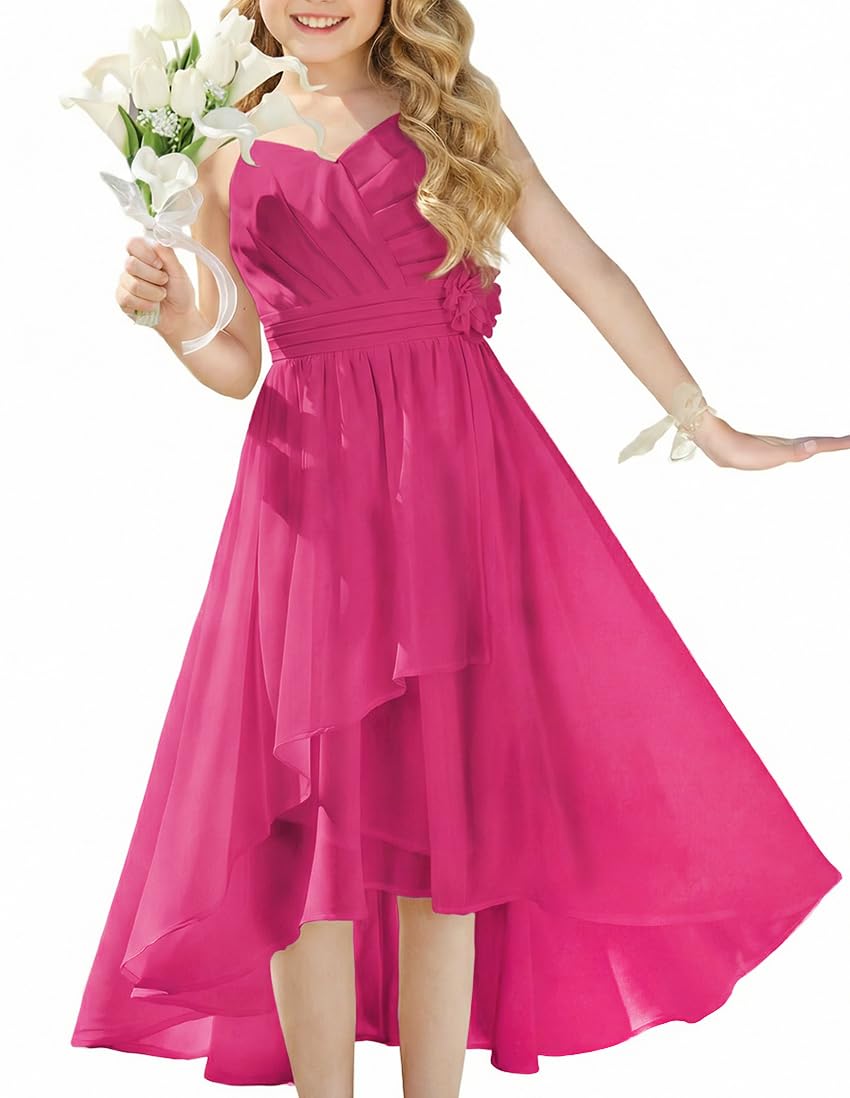 GRACE KARIN Girls Chiffon Summer Dresses Teen Long Party Formal Dress Flower Bridesmaid Straps Shirred High Low Clothes 6-14