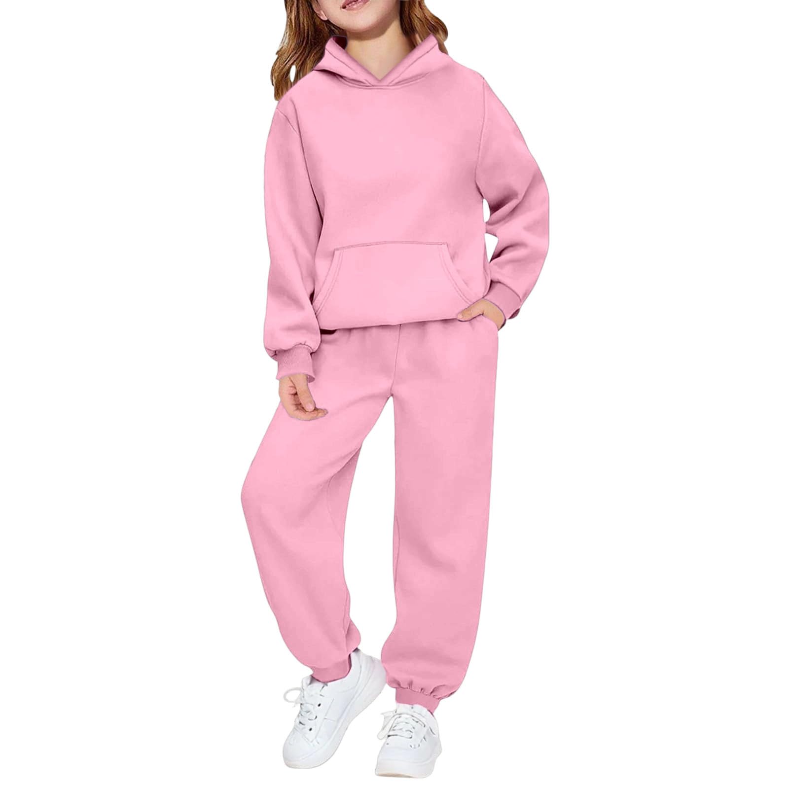 Hoodie Sweatsuit Set for Boys Girls 2 Piece Hooded Sweatshirt Jogger Sweatpants Tracksuit Kids Athletic Solid Outfits