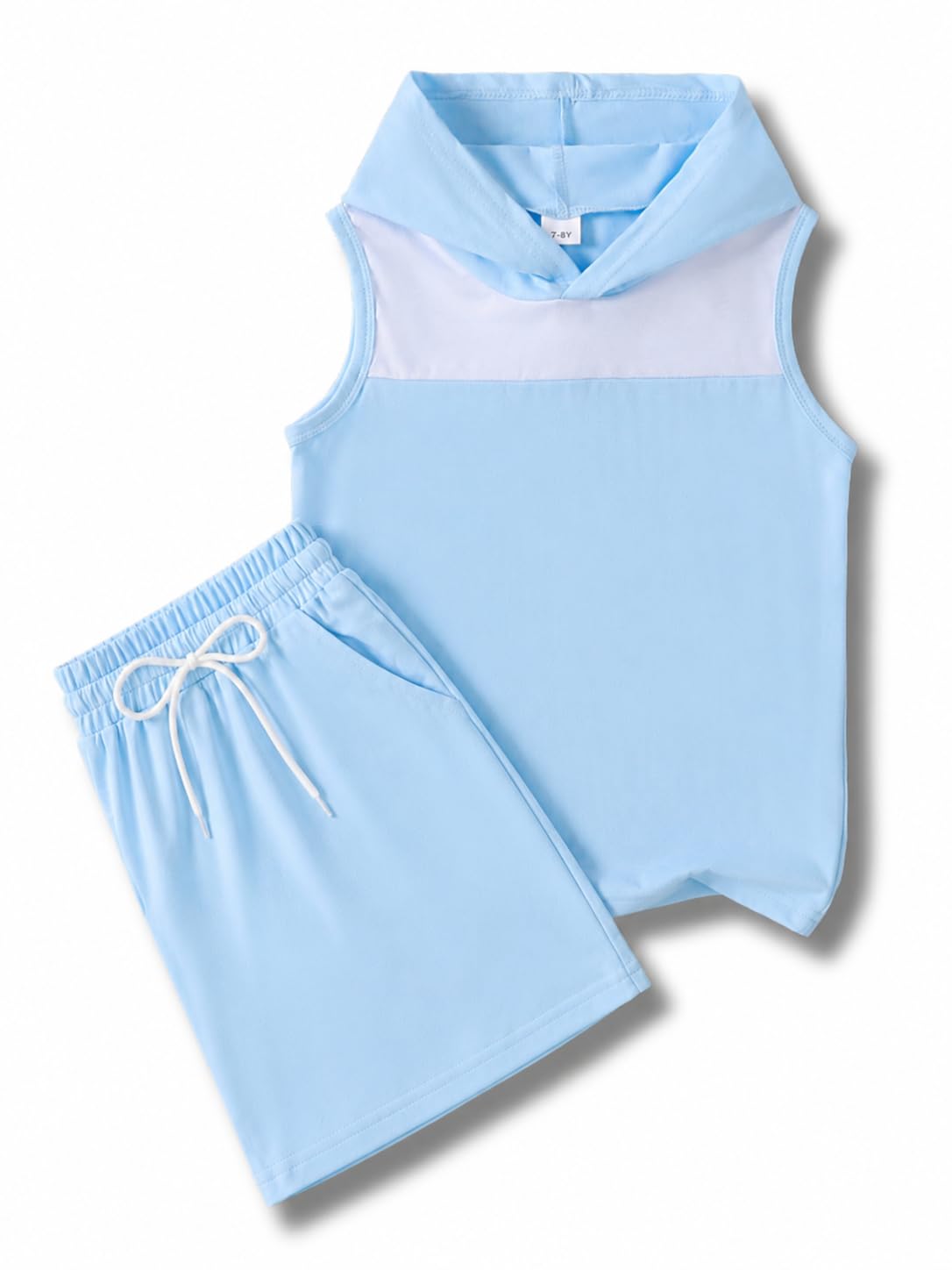 KIDLAGA Tween Boys Summer Clothes 2 Piece Short Sleeve Graphic Sleeveless Hooded Shirt and Shorts Outfit for 7-14 Years