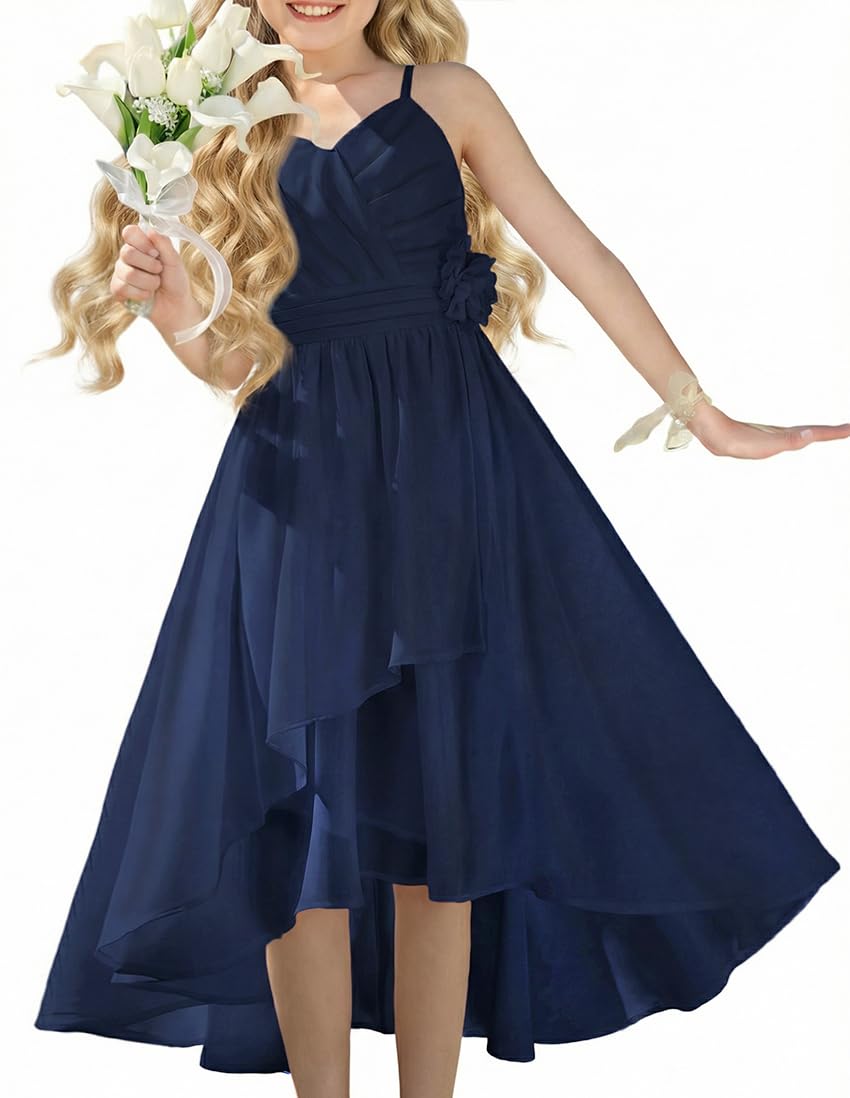GRACE KARIN Girls Chiffon Summer Dresses Teen Long Party Formal Dress Flower Bridesmaid Straps Shirred High Low Clothes 6-14