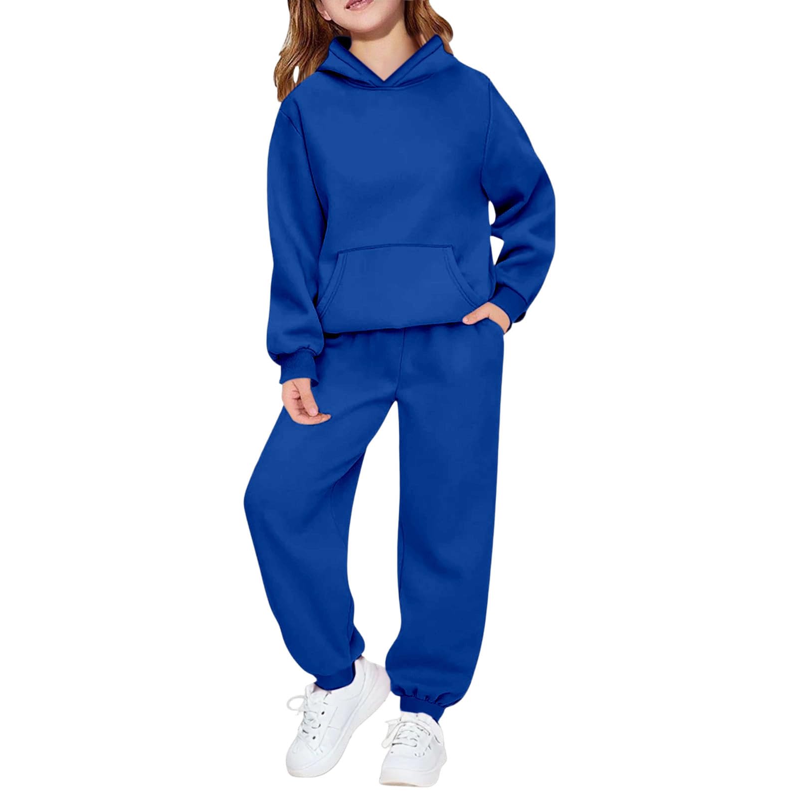 Hoodie Sweatsuit Set for Boys Girls 2 Piece Hooded Sweatshirt Jogger Sweatpants Tracksuit Kids Athletic Solid Outfits