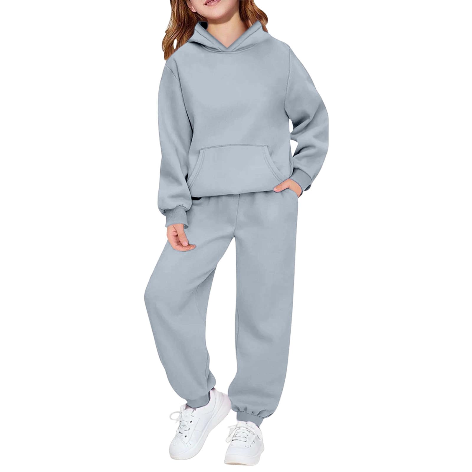 Hoodie Sweatsuit Set for Boys Girls 2 Piece Hooded Sweatshirt Jogger Sweatpants Tracksuit Kids Athletic Solid Outfits