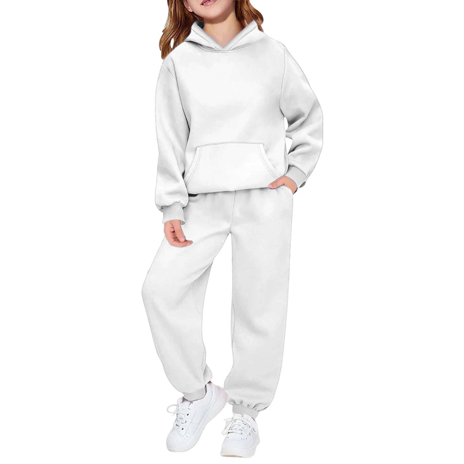 Hoodie Sweatsuit Set for Boys Girls 2 Piece Hooded Sweatshirt Jogger Sweatpants Tracksuit Kids Athletic Solid Outfits