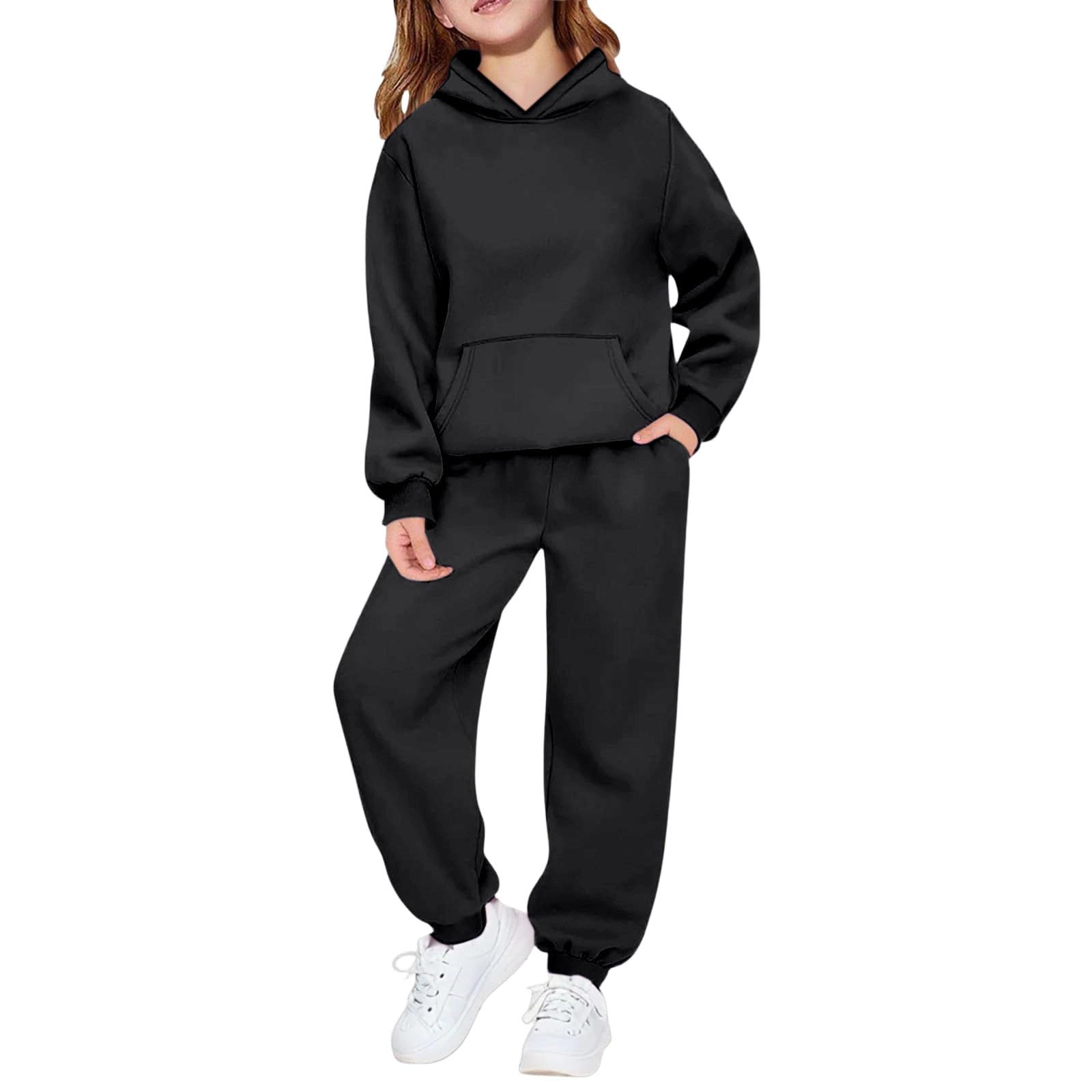 Hoodie Sweatsuit Set for Boys Girls 2 Piece Hooded Sweatshirt Jogger Sweatpants Tracksuit Kids Athletic Solid Outfits