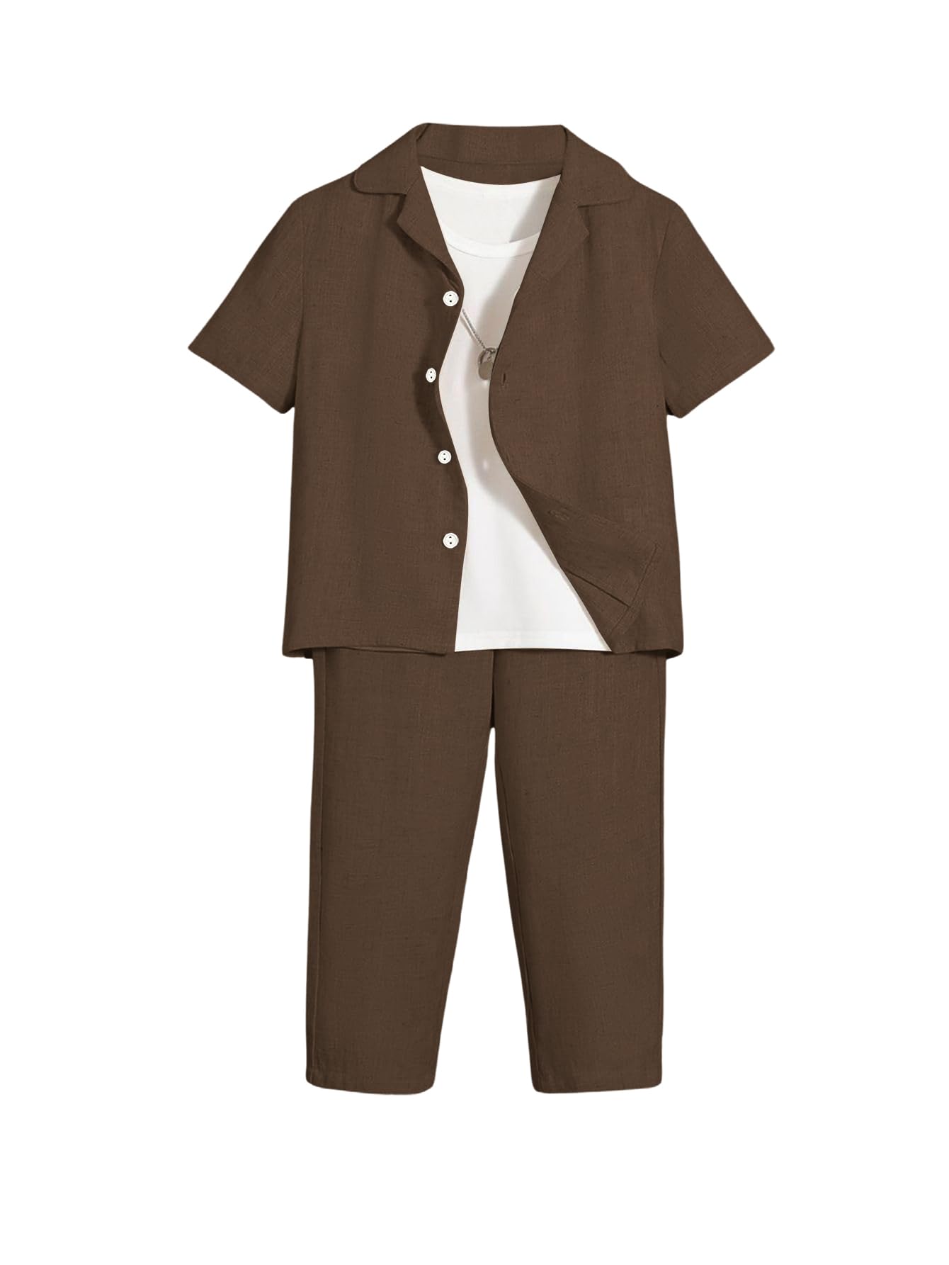 Verdusa Boy's 2 Piece Sets Linen Set Going Out Summer Outfits Button Up Shirt and Pants Set Matching Sets