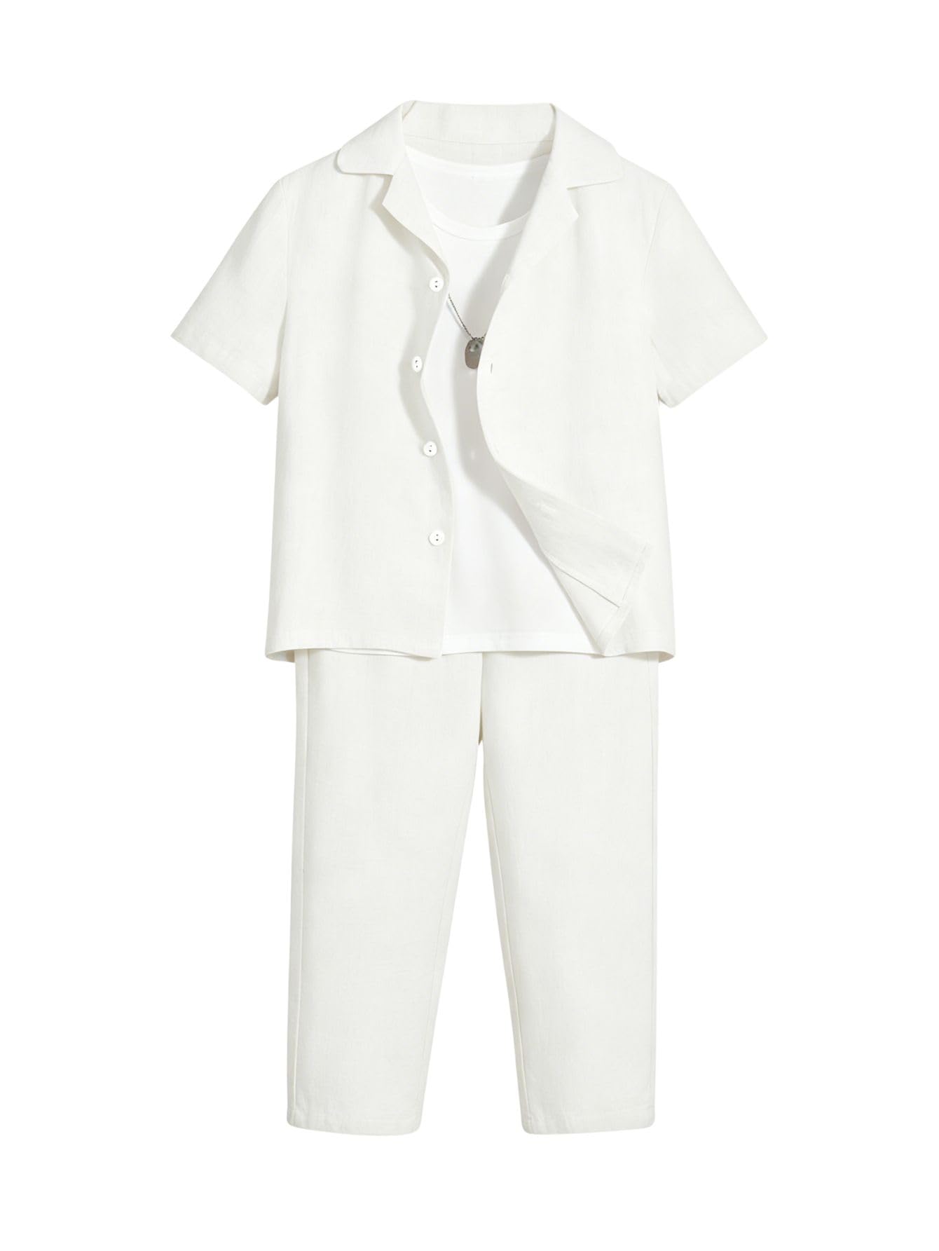 Verdusa Boy's 2 Piece Sets Linen Set Going Out Summer Outfits Button Up Shirt and Pants Set Matching Sets