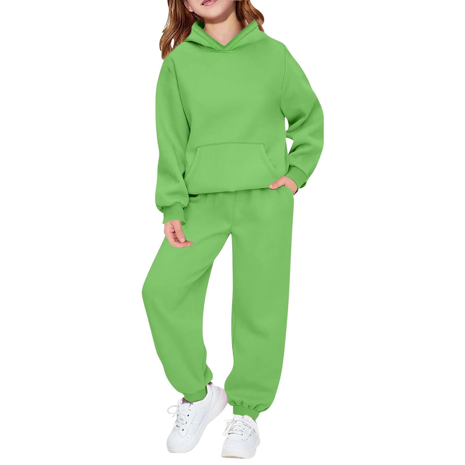Hoodie Sweatsuit Set for Boys Girls 2 Piece Hooded Sweatshirt Jogger Sweatpants Tracksuit Kids Athletic Solid Outfits