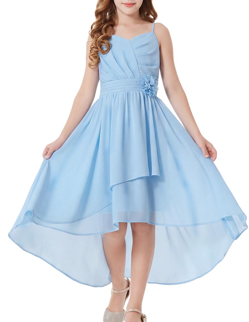 GRACE KARIN Girls Chiffon Summer Dresses Teen Long Party Formal Dress Flower Bridesmaid Straps Shirred High Low Clothes 6-14