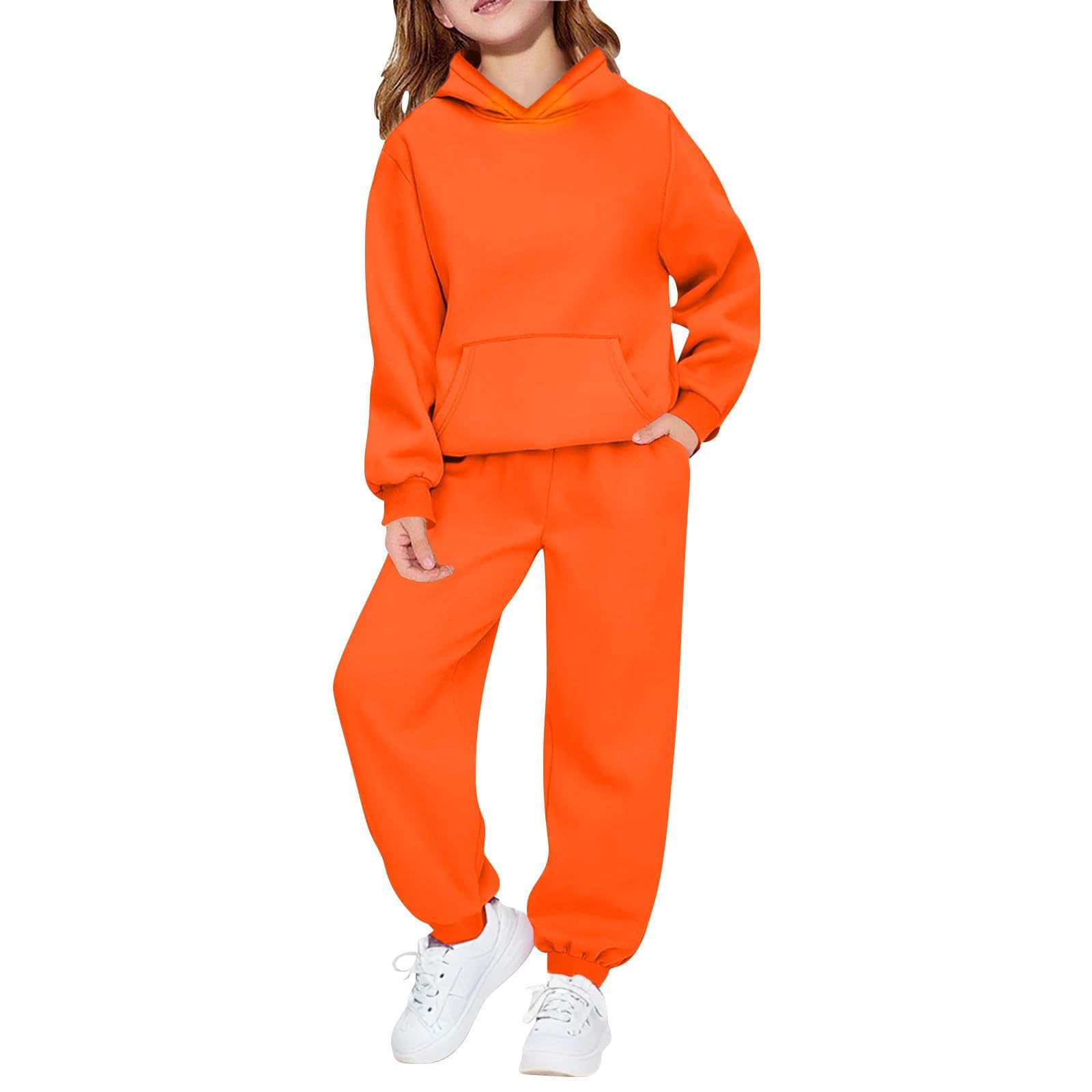 Hoodie Sweatsuit Set for Boys Girls 2 Piece Hooded Sweatshirt Jogger Sweatpants Tracksuit Kids Athletic Solid Outfits