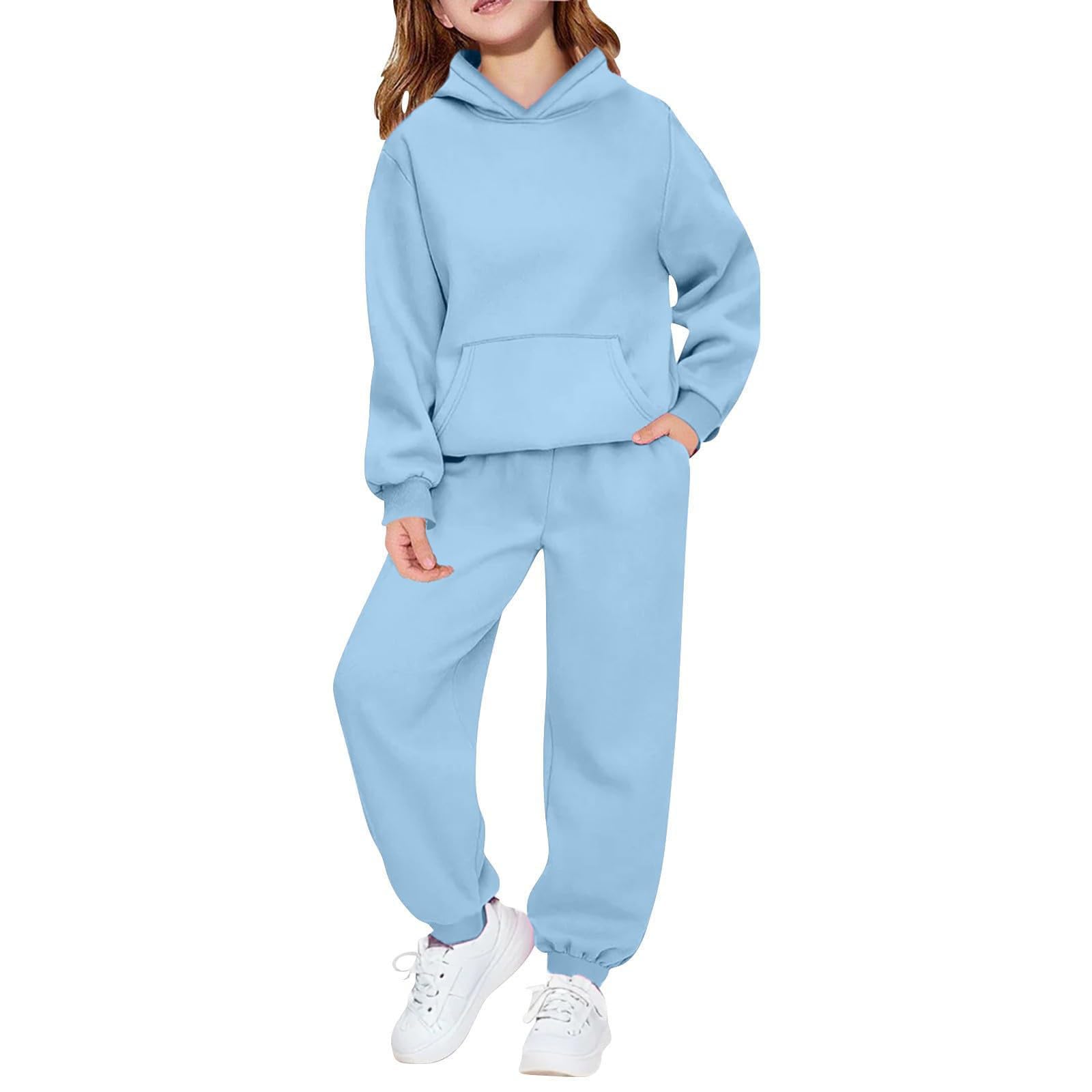 Hoodie Sweatsuit Set for Boys Girls 2 Piece Hooded Sweatshirt Jogger Sweatpants Tracksuit Kids Athletic Solid Outfits