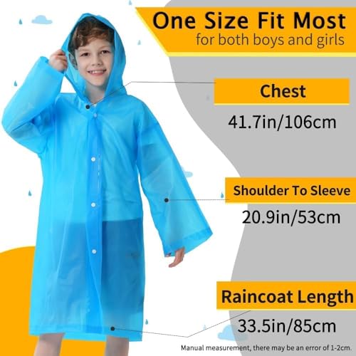 Opret 2 Pack Raincoats for Kids, Reusable Rain Ponchos with Hood and Sleeves Waterproof Rain Coats for Boys and Girls