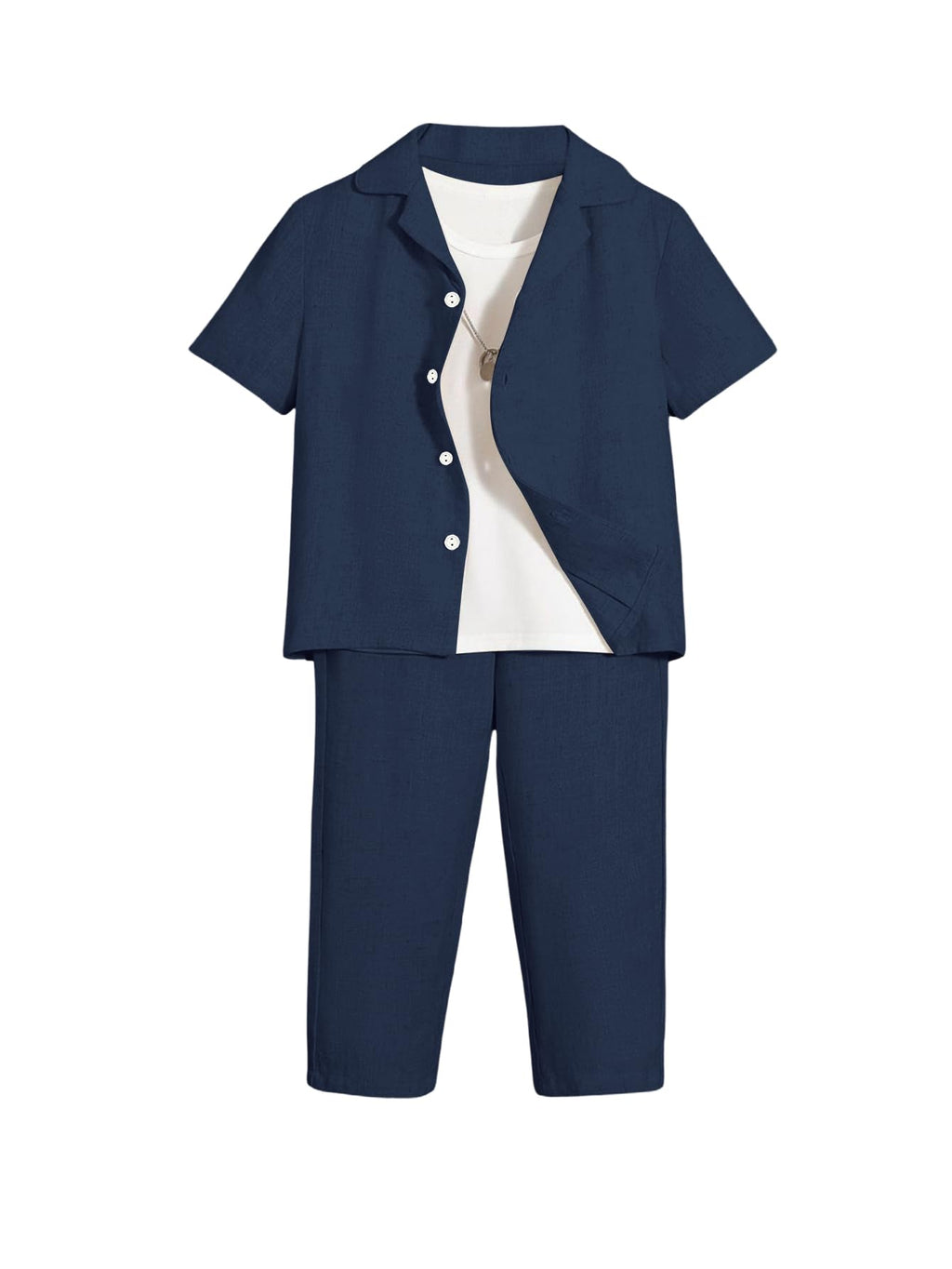 Verdusa Boy's 2 Piece Sets Linen Set Going Out Summer Outfits Button Up Shirt and Pants Set Matching Sets