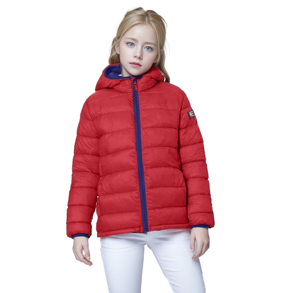 Beautiful Giant Unisex Kids Puffer Jacket, Water-Resistant Hooded Winter Coat for School Play, Sizes 2T-18