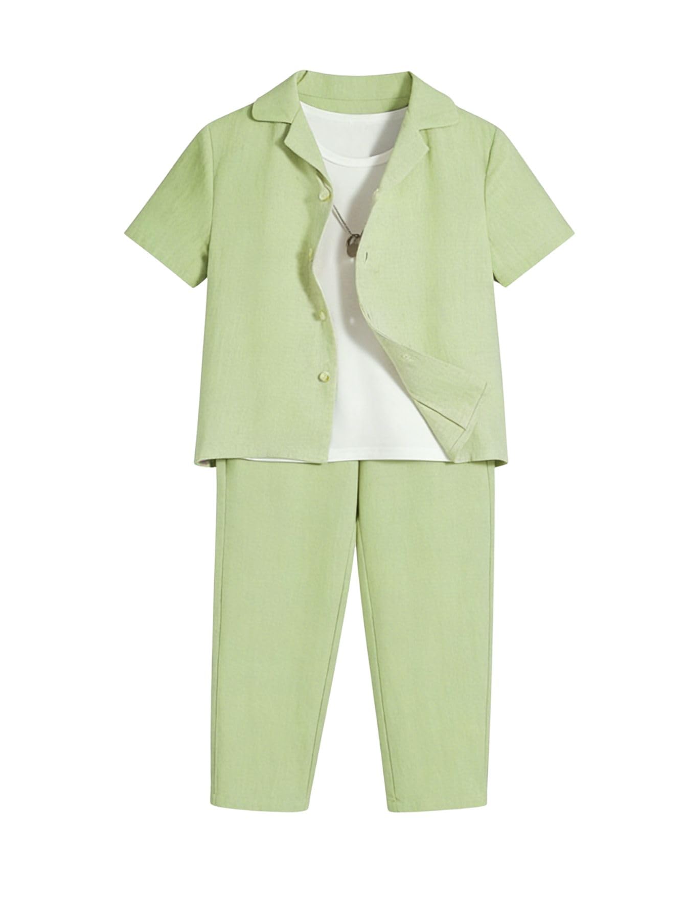 Verdusa Boy's 2 Piece Sets Linen Set Going Out Summer Outfits Button Up Shirt and Pants Set Matching Sets