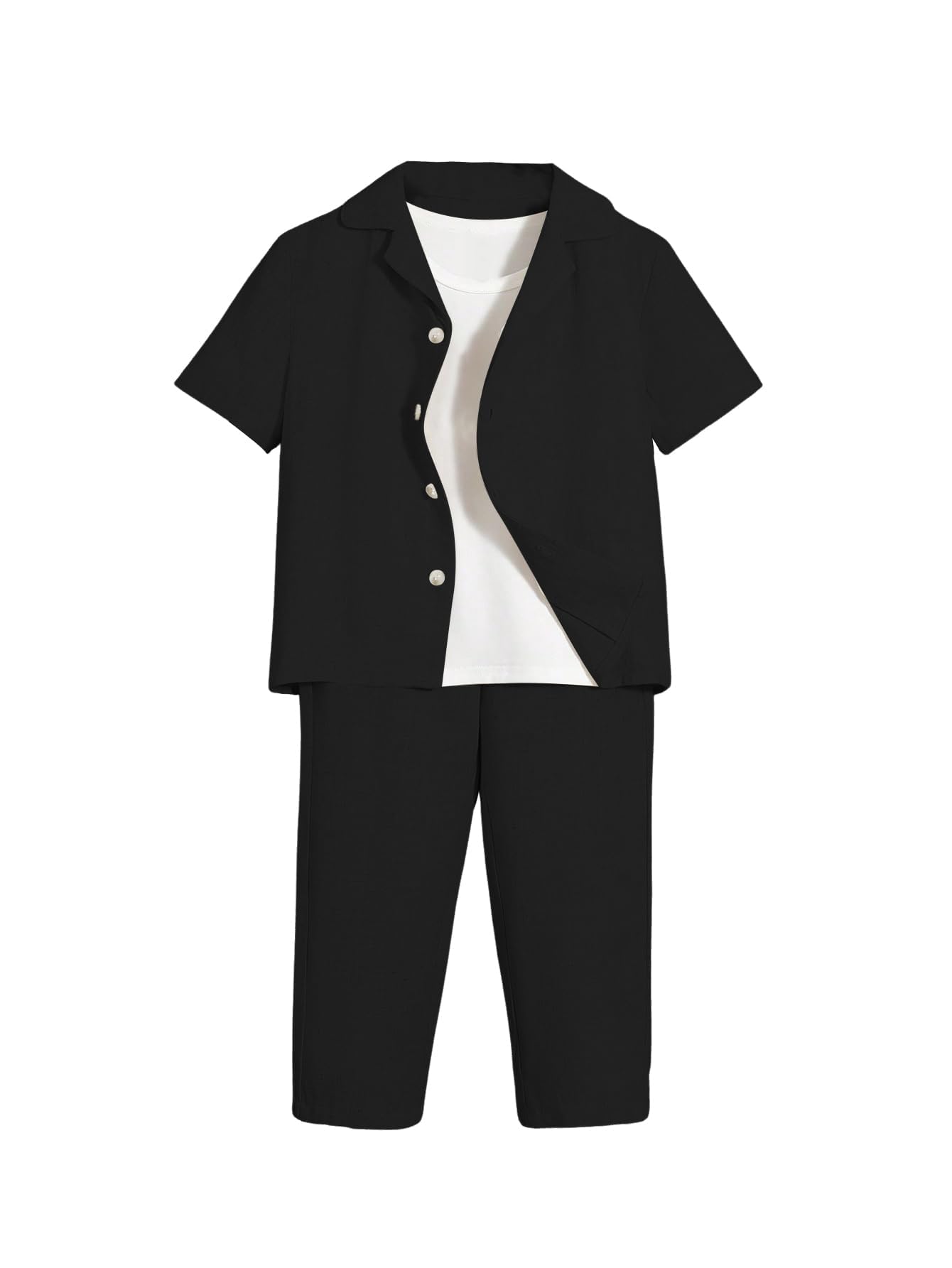 Verdusa Boy's 2 Piece Sets Linen Set Going Out Summer Outfits Button Up Shirt and Pants Set Matching Sets