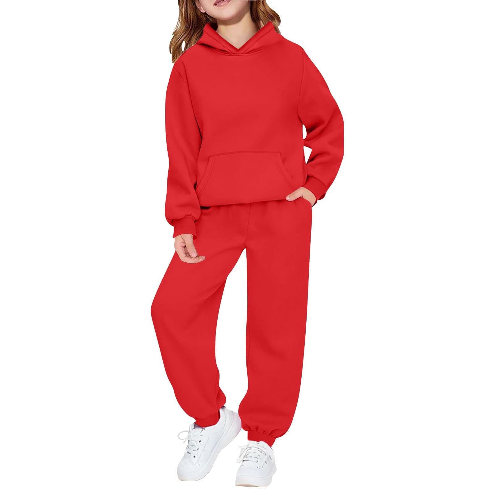 Hoodie Sweatsuit Set for Boys Girls 2 Piece Hooded Sweatshirt Jogger Sweatpants Tracksuit Kids Athletic Solid Outfits