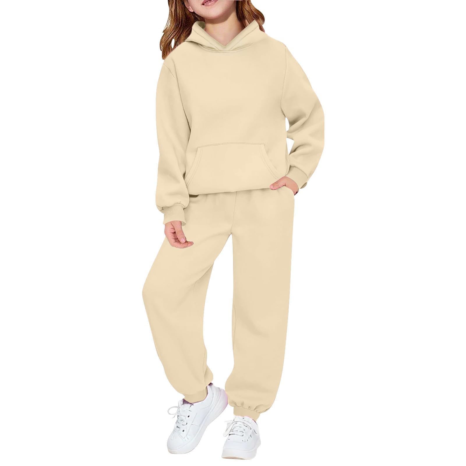 Hoodie Sweatsuit Set for Boys Girls 2 Piece Hooded Sweatshirt Jogger Sweatpants Tracksuit Kids Athletic Solid Outfits