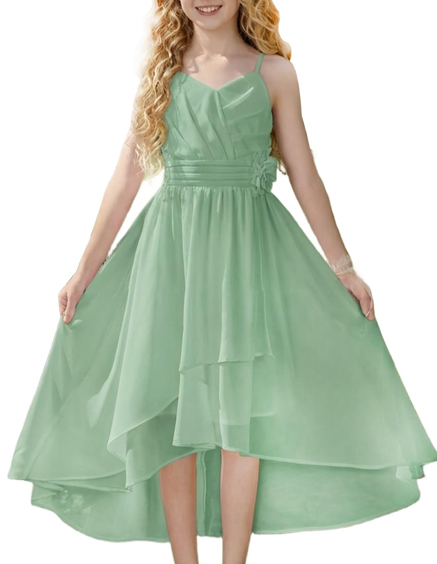 GRACE KARIN Girls Chiffon Summer Dresses Teen Long Party Formal Dress Flower Bridesmaid Straps Shirred High Low Clothes 6-14