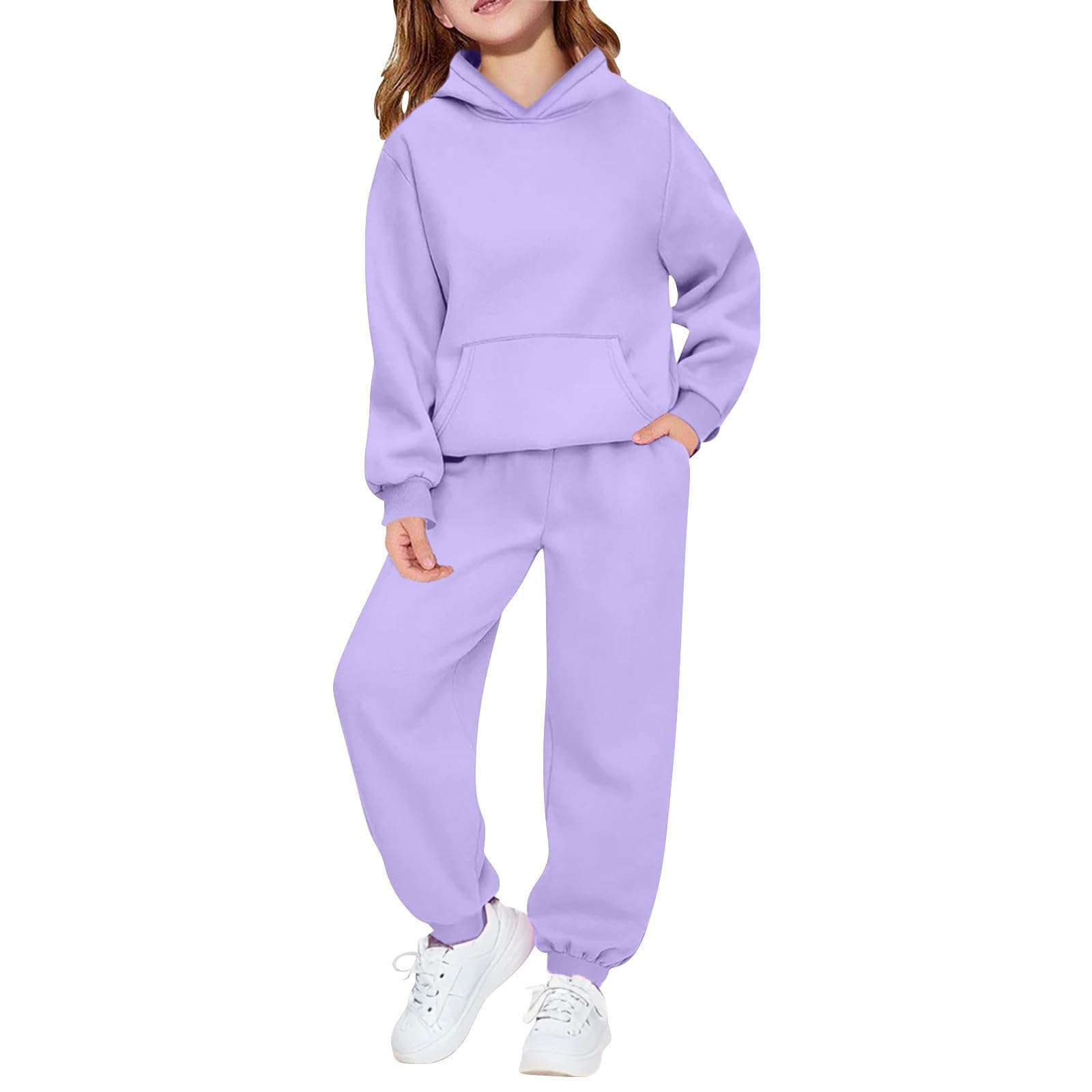 Hoodie Sweatsuit Set for Boys Girls 2 Piece Hooded Sweatshirt Jogger Sweatpants Tracksuit Kids Athletic Solid Outfits
