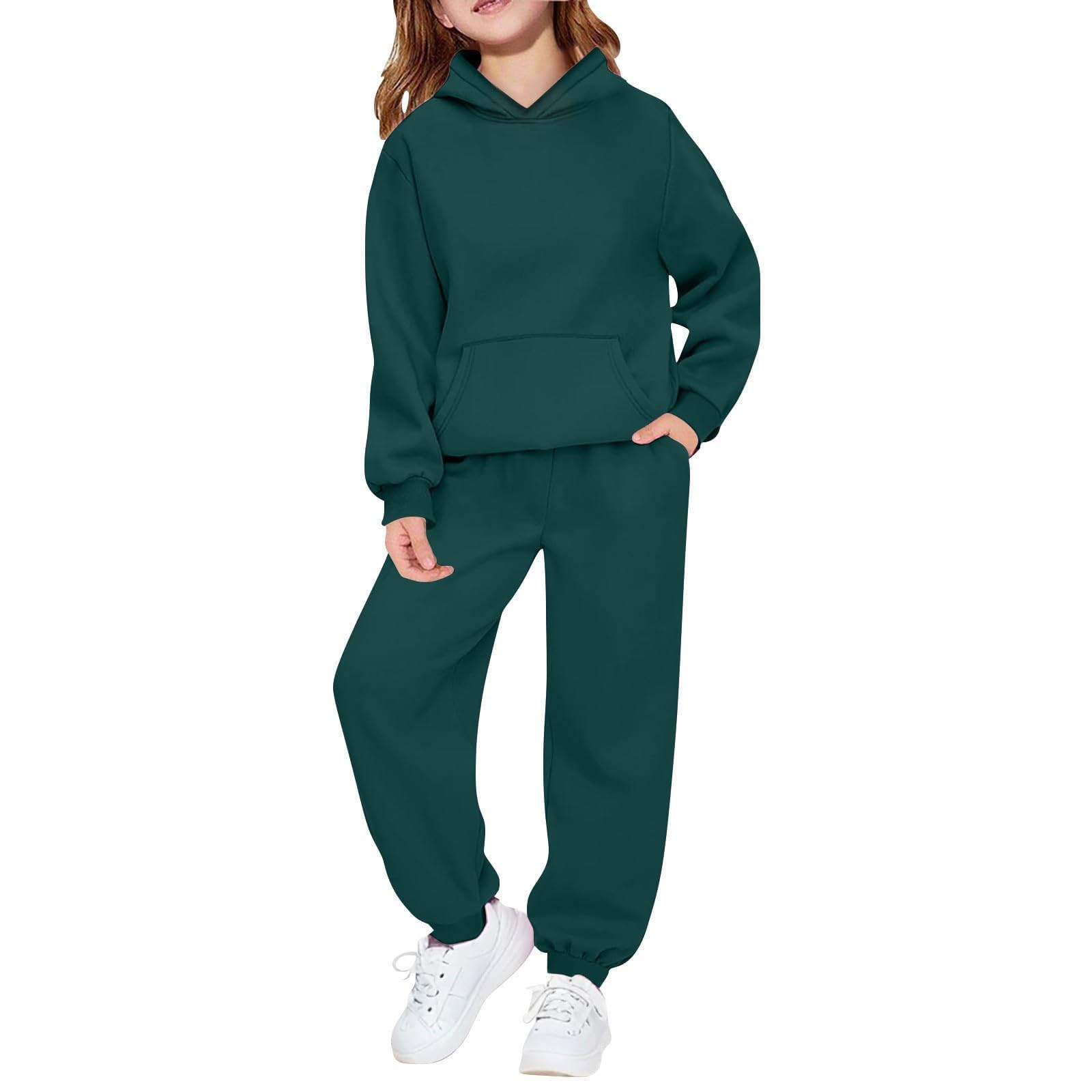 Hoodie Sweatsuit Set for Boys Girls 2 Piece Hooded Sweatshirt Jogger Sweatpants Tracksuit Kids Athletic Solid Outfits