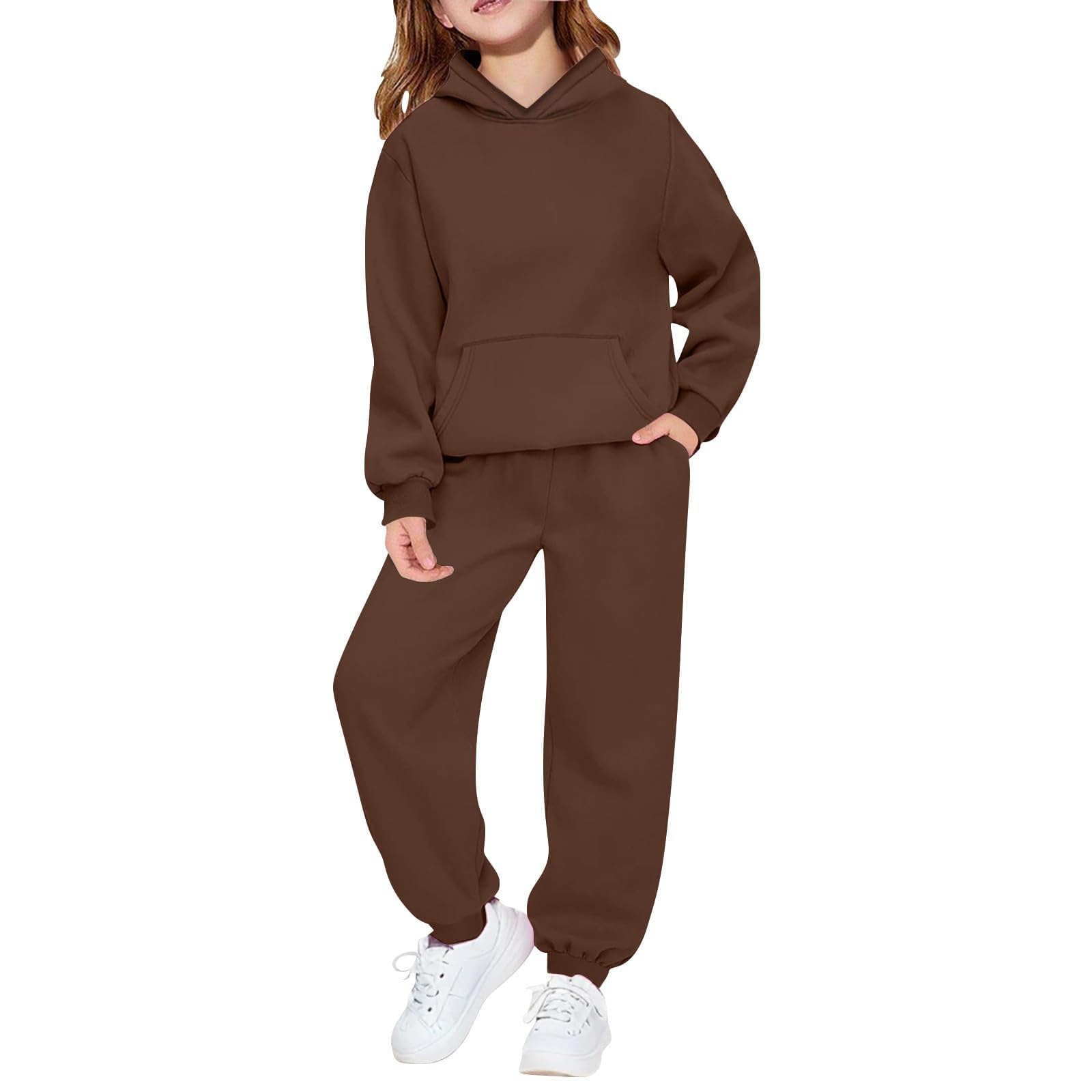 Hoodie Sweatsuit Set for Boys Girls 2 Piece Hooded Sweatshirt Jogger Sweatpants Tracksuit Kids Athletic Solid Outfits