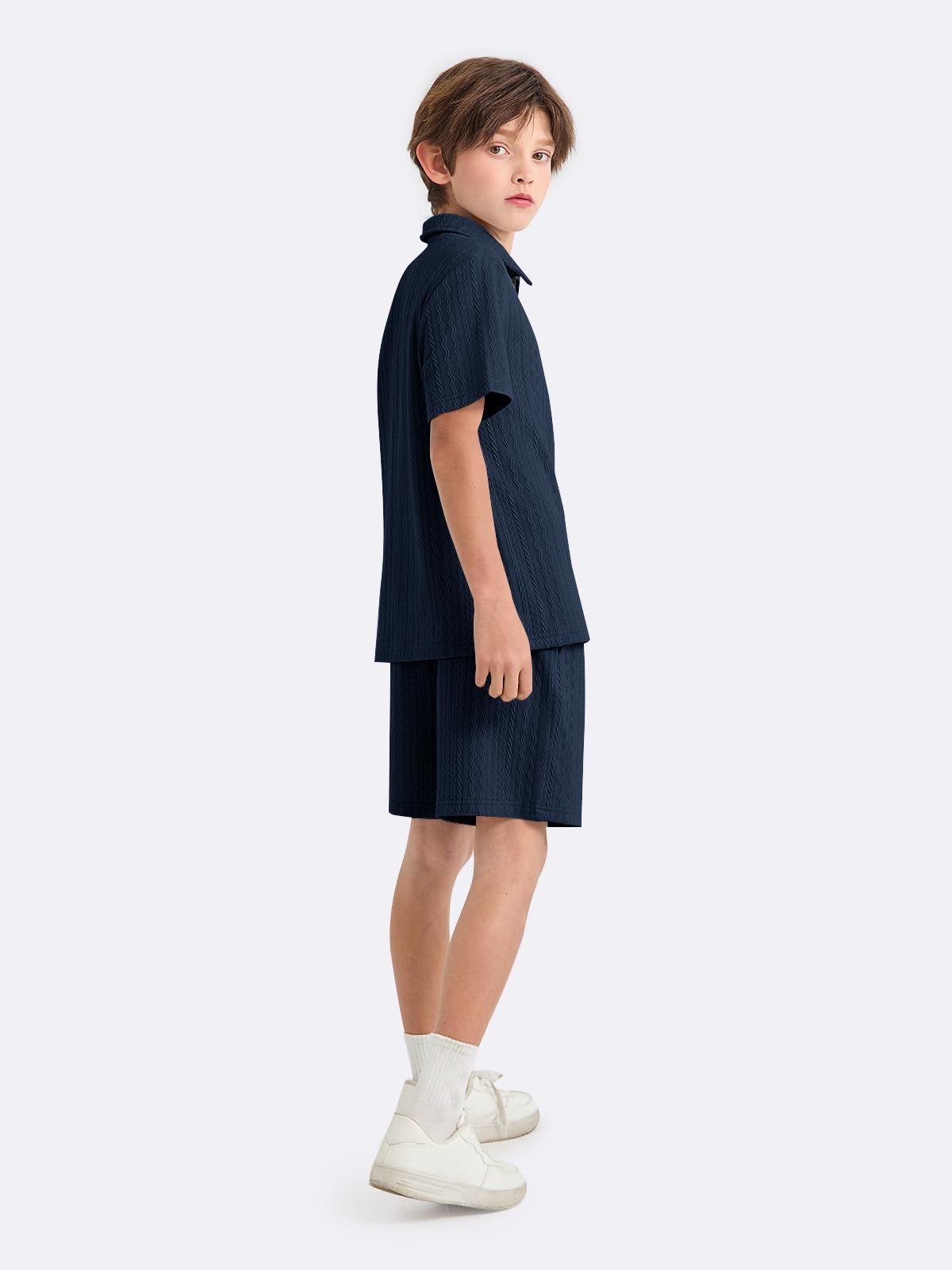 Haloumoning Boys 2 Piece Summer Outfits Kids Quarter Zip Polo Shirt and Shorts Set Athletic Tracksuit 5-14 Years