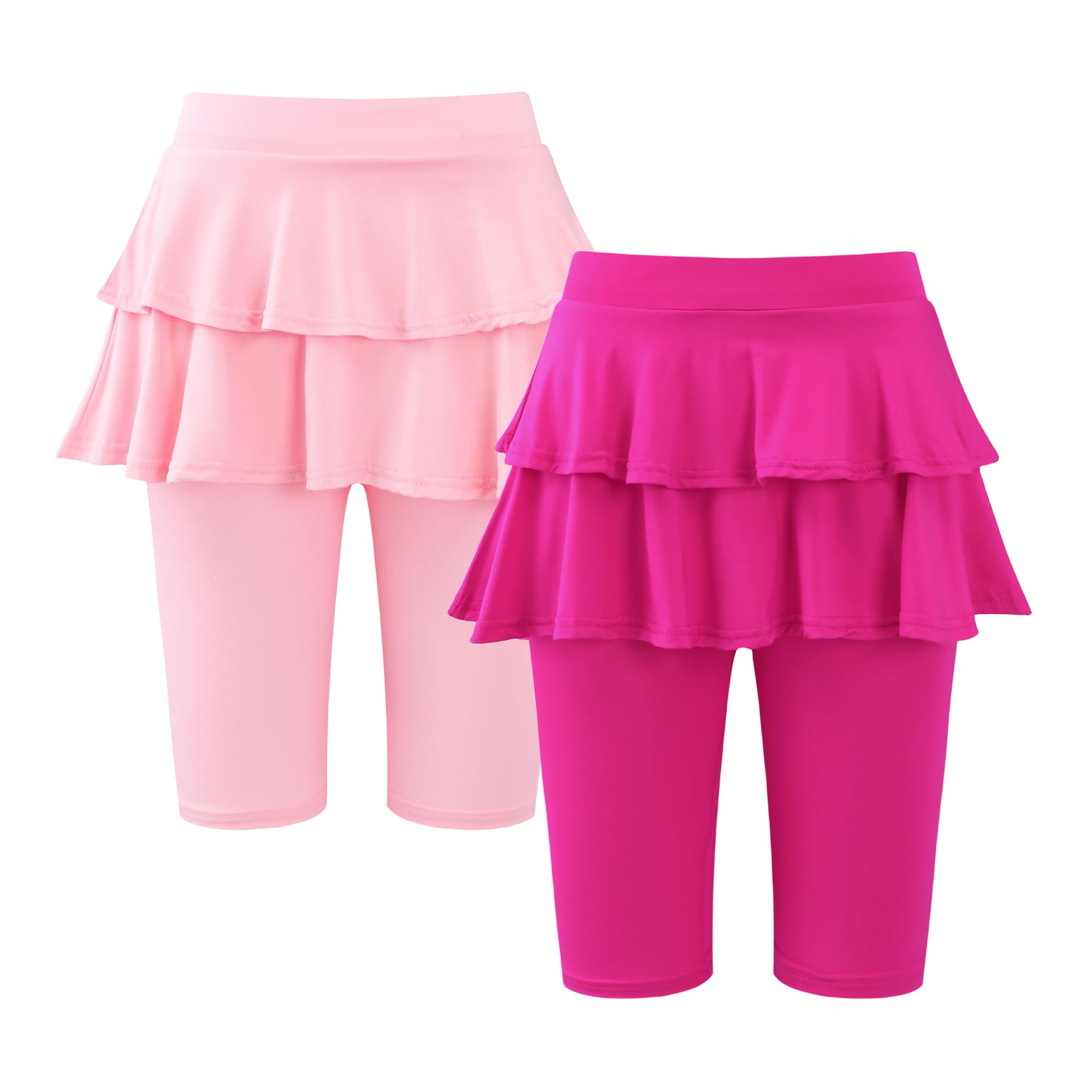 Deuerr Girls 4-12 Years Knee-Length Skirted Leggings, Summer Stretchy Athletic Pants for Toddler Kids - Breathable & Durable