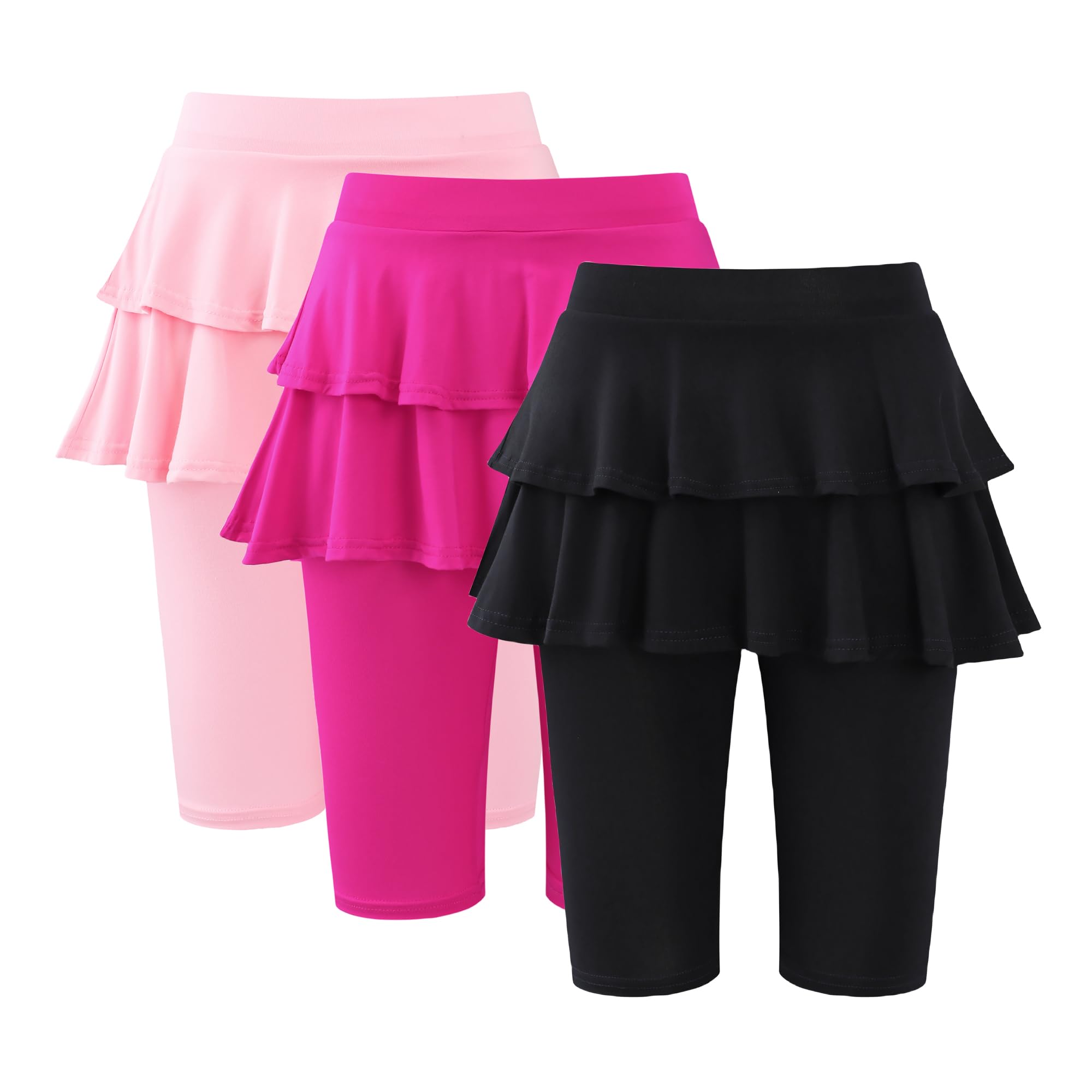 Deuerr Girls 4-12 Years Knee-Length Skirted Leggings, Summer Stretchy Athletic Pants for Toddler Kids - Breathable & Durable