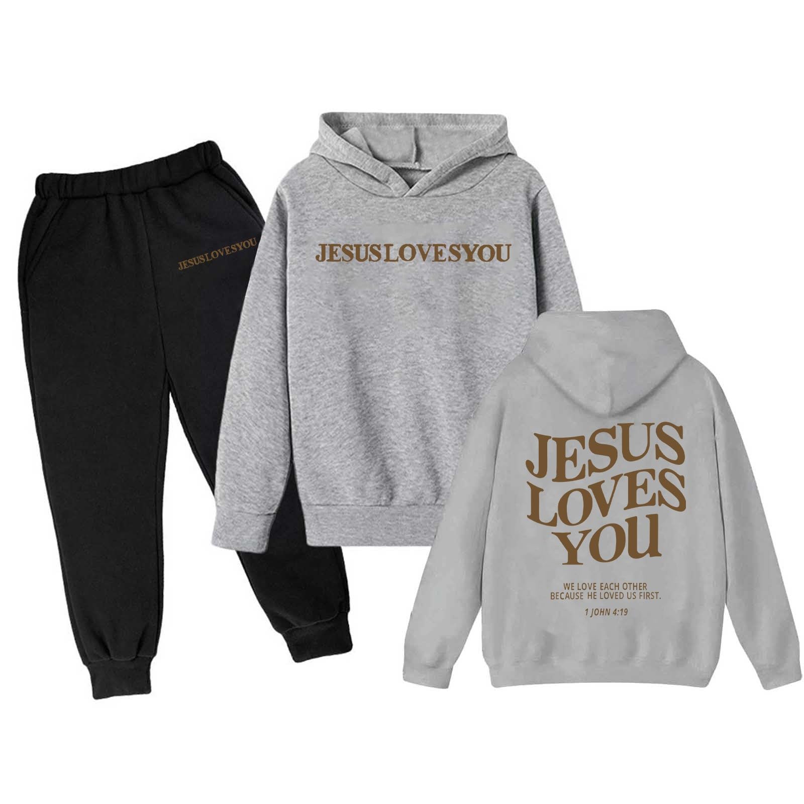 Boys Girls Tracksuits 2 Piece Love Like Jesus Letter Print Back to School Clothes Fall Trendy Sweatshirts and Sweatpant 3-13Y