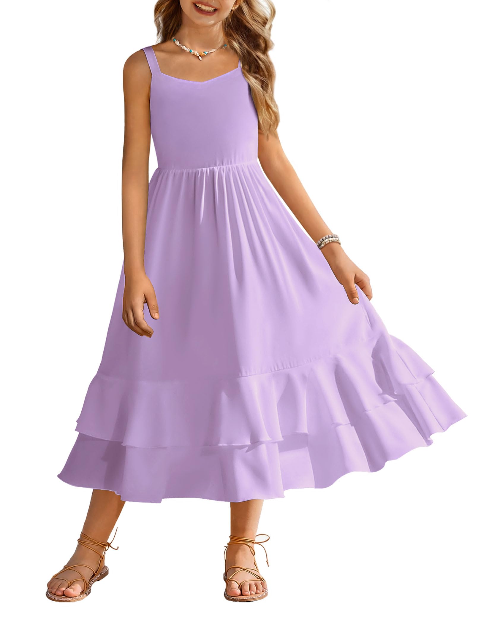Arshiner Girls Cami Summer Dress Casual Sleeveless Sundress with Pockets for 5-14 Y
