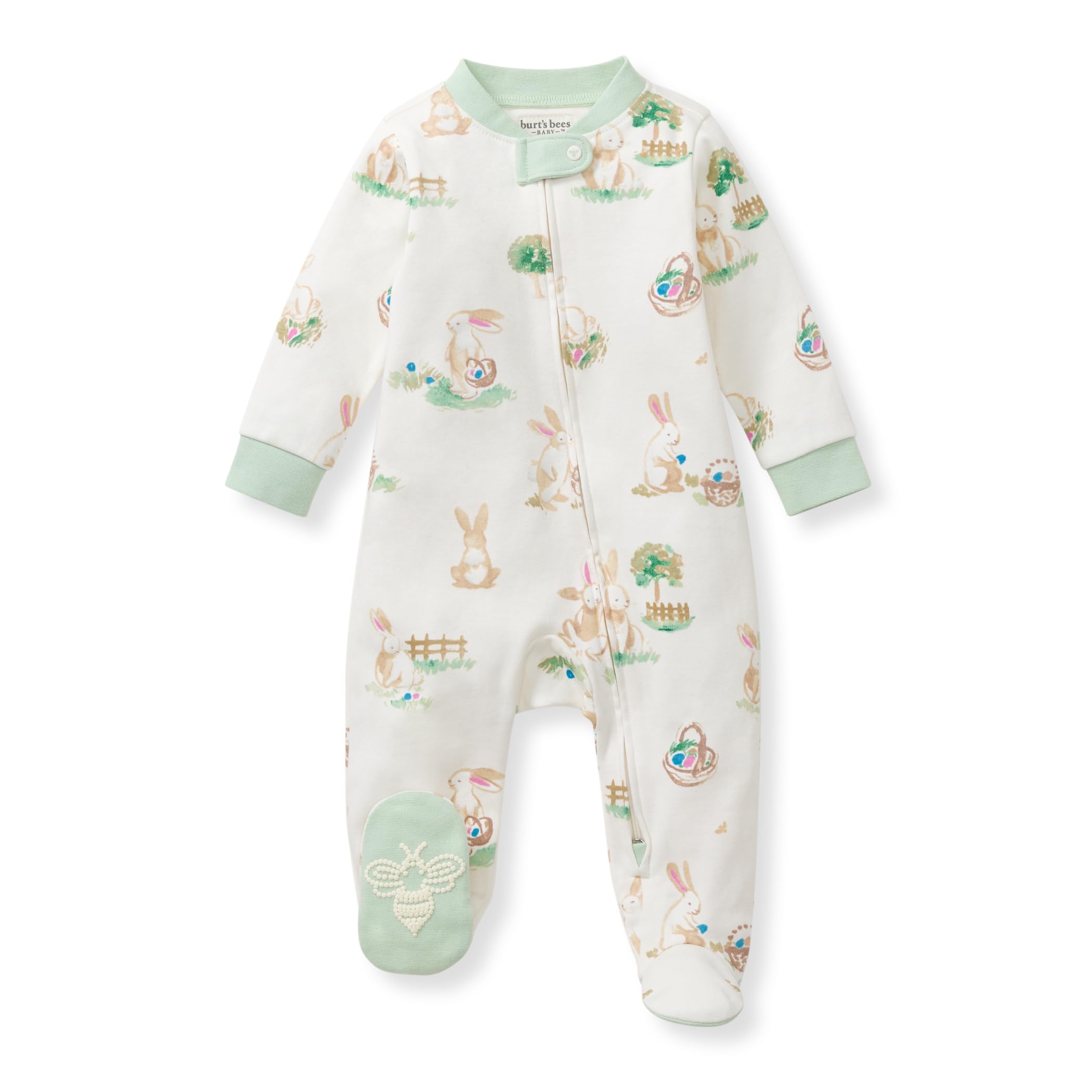 Burt's Bees Baby Boys Sleep and Play Pajamas, 100% Organic Cotton, One-piece PJs, Diagonal Zip Up Loose Fit Footie