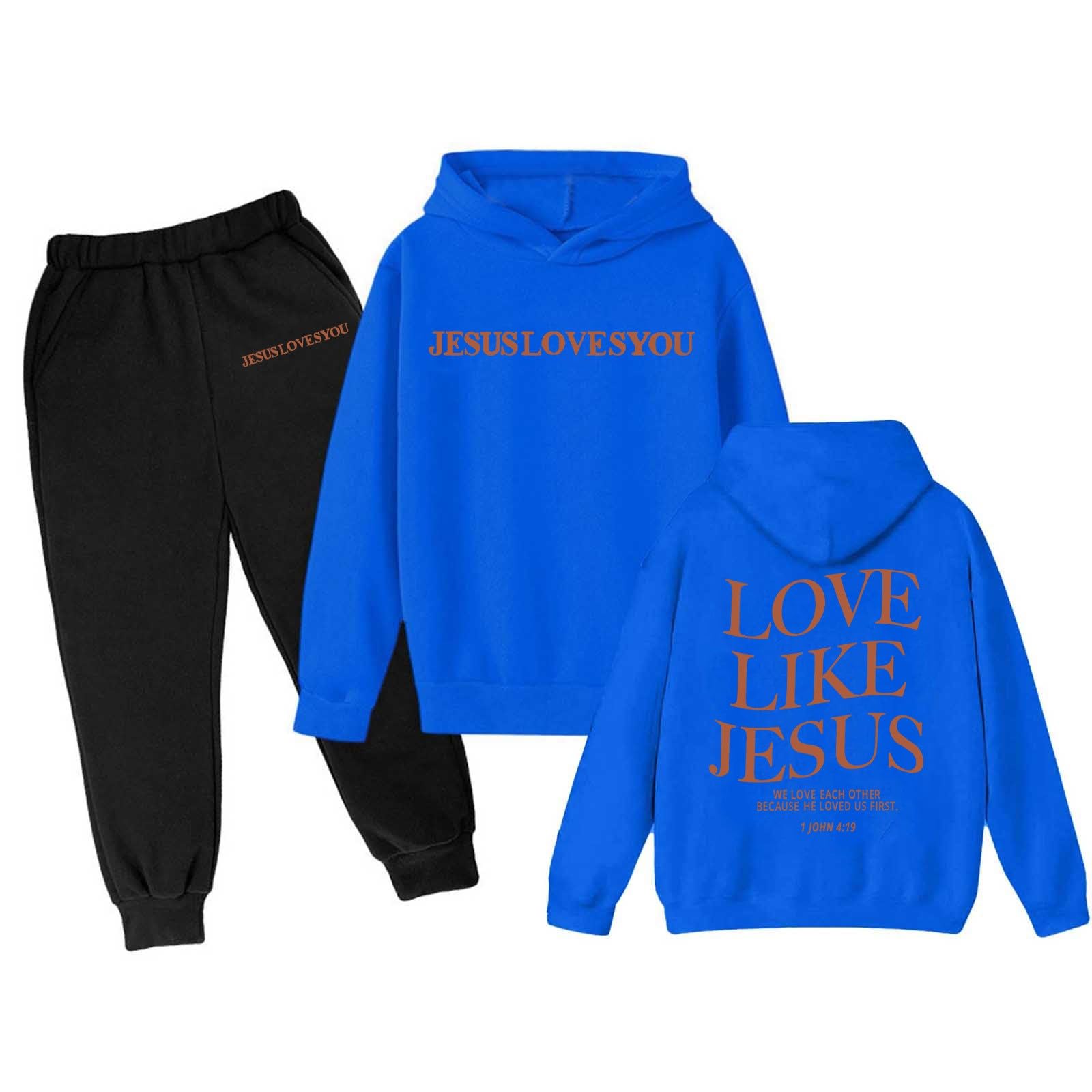 Boys Girls Tracksuits 2 Piece Love Like Jesus Letter Print Back to School Clothes Fall Trendy Sweatshirts and Sweatpant 3-13Y