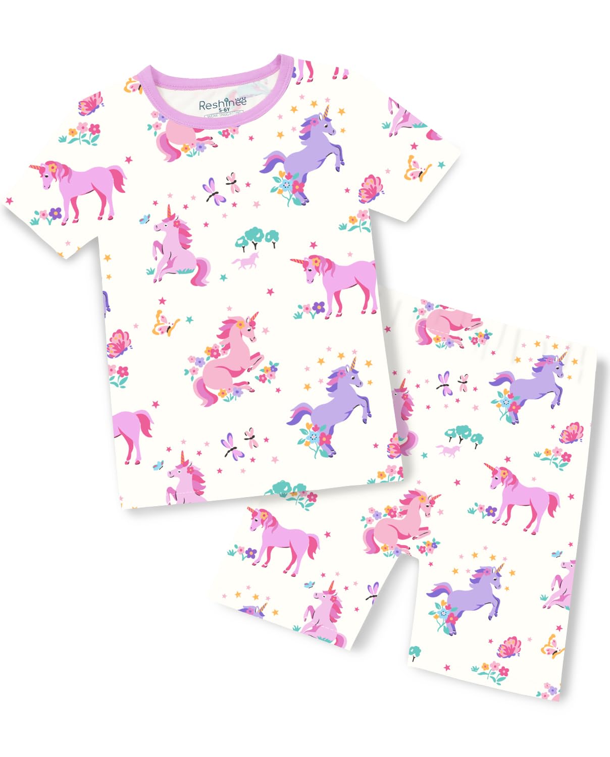 babee Reshinee Bamboo Viscose Toddler Unicorn Mermaid Girls Kids Pajamas Short Sleeve Summer Cool Snug fit Pjs 12M-8Y 2pcs