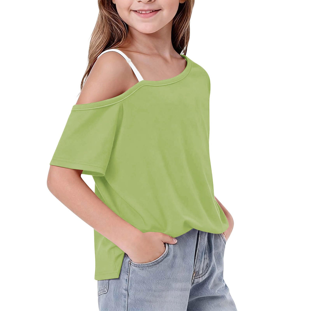 UHBYGV Girls Off The Shoulder Tops Casual Short Sleeve Loose Summer T Shirt Tops Trendy Cold Shoulder Blouses Cute Plain Tee