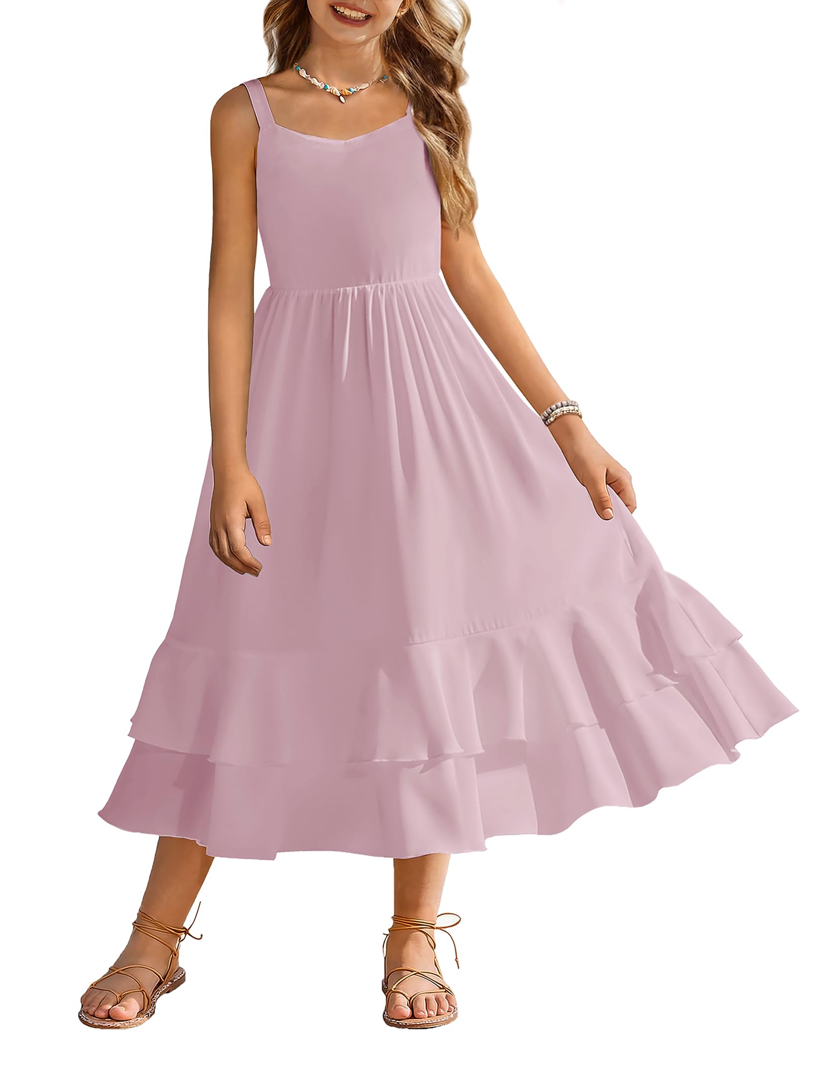 Arshiner Girls Cami Summer Dress Casual Sleeveless Sundress with Pockets for 5-14 Y