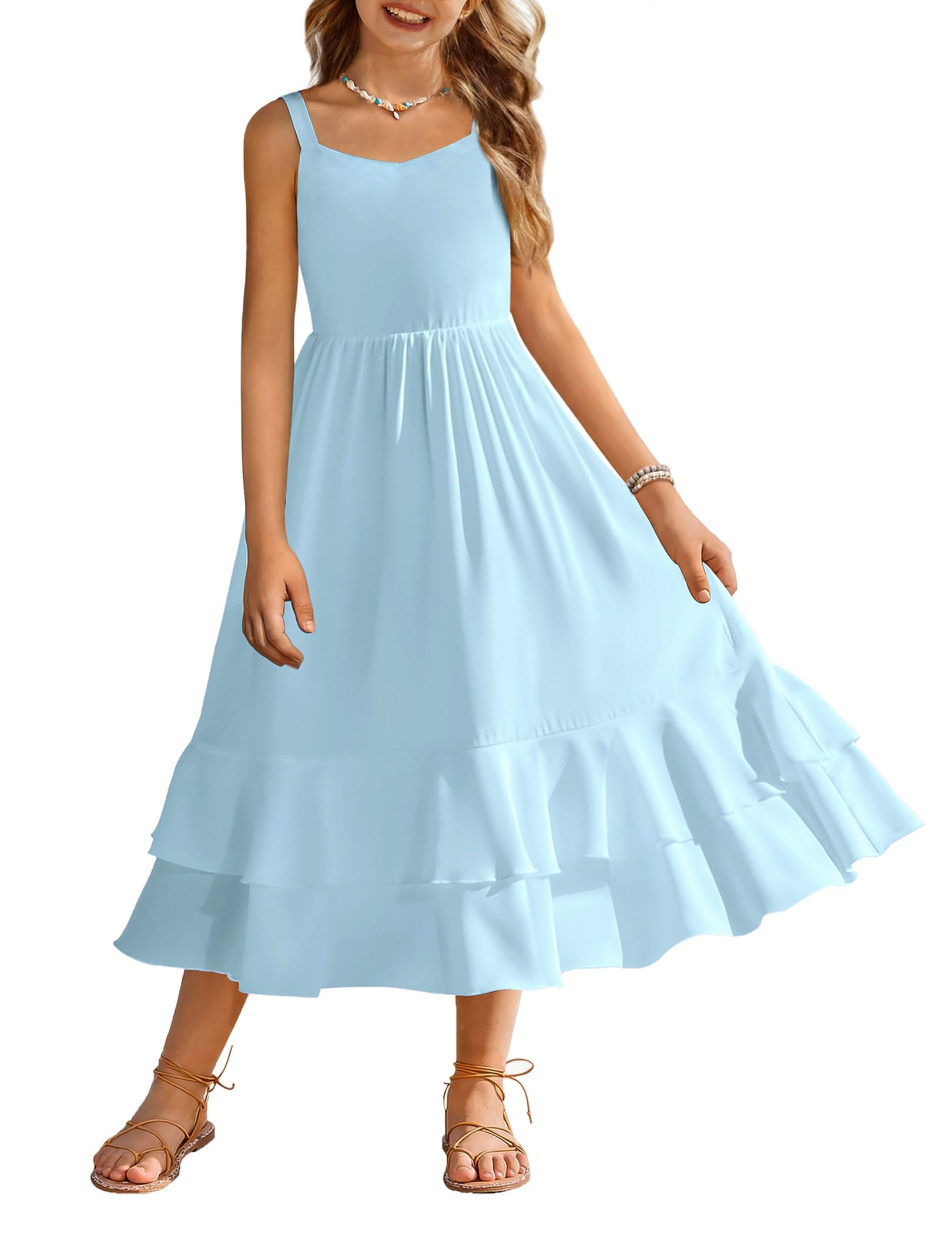 Arshiner Girls Cami Summer Dress Casual Sleeveless Sundress with Pockets for 5-14 Y