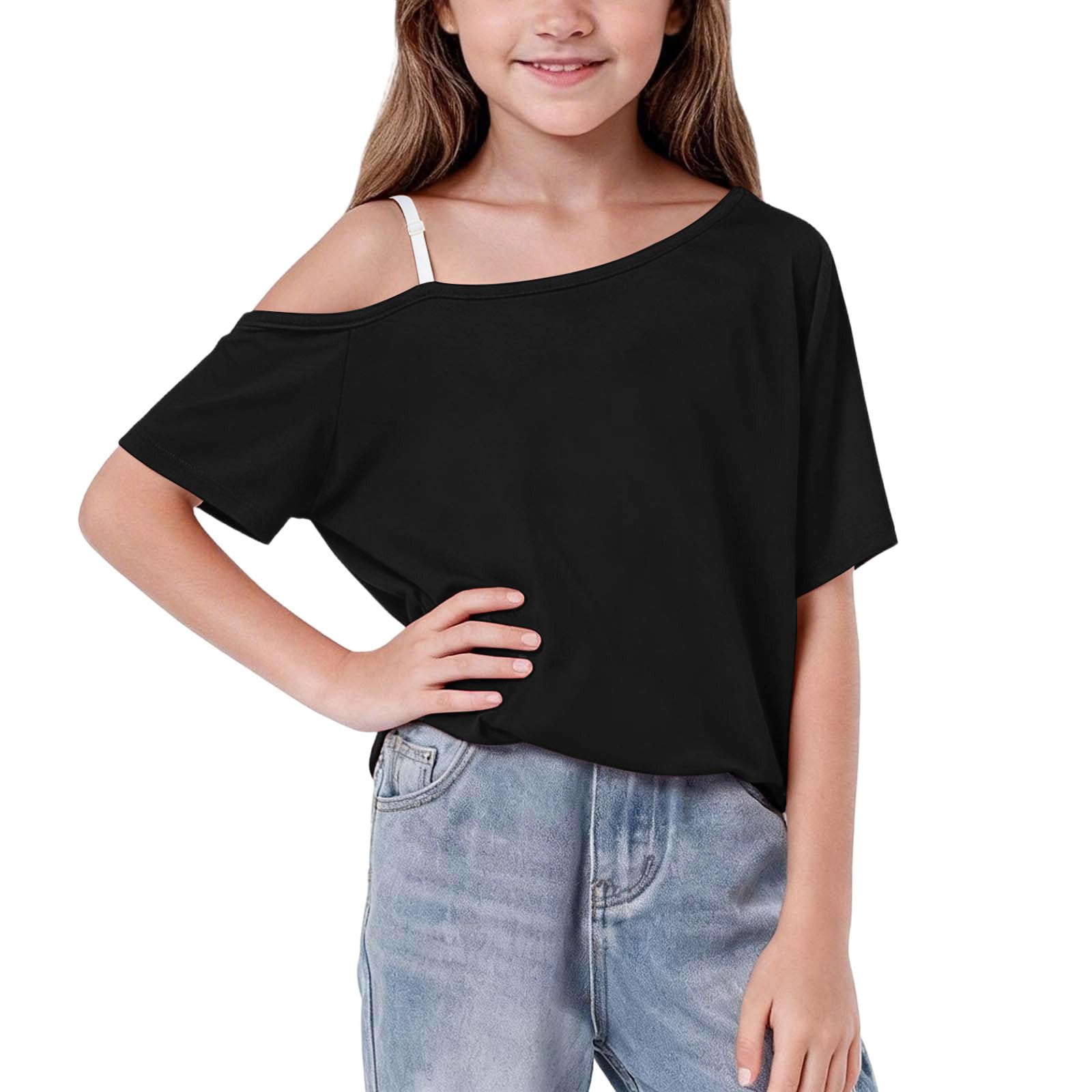UHBYGV Girls Off The Shoulder Tops Casual Short Sleeve Loose Summer T Shirt Tops Trendy Cold Shoulder Blouses Cute Plain Tee