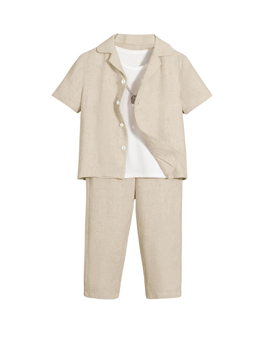 Boys Linen Button-Up Shirt and Pants 2-Piece Set