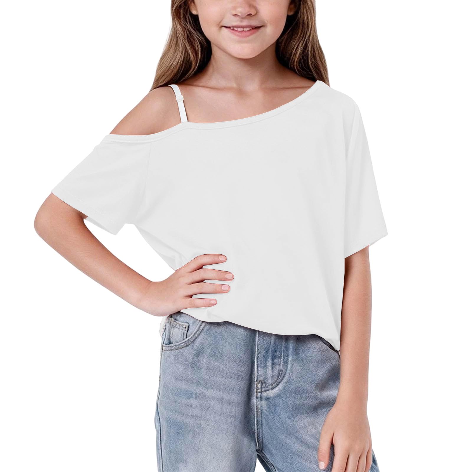 UHBYGV Girls Off The Shoulder Tops Casual Short Sleeve Loose Summer T Shirt Tops Trendy Cold Shoulder Blouses Cute Plain Tee
