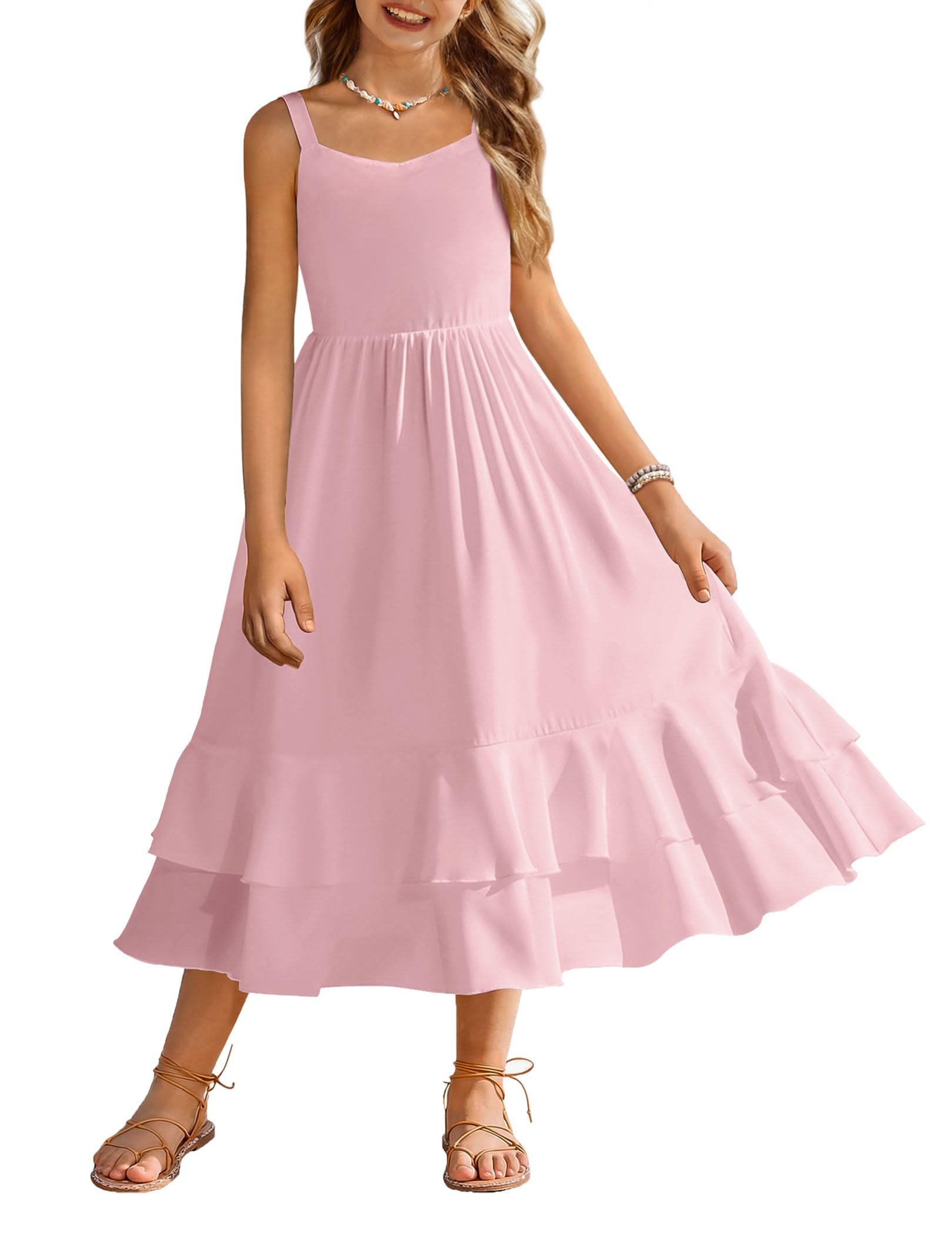 Arshiner Girls Cami Summer Dress Casual Sleeveless Sundress with Pockets for 5-14 Y