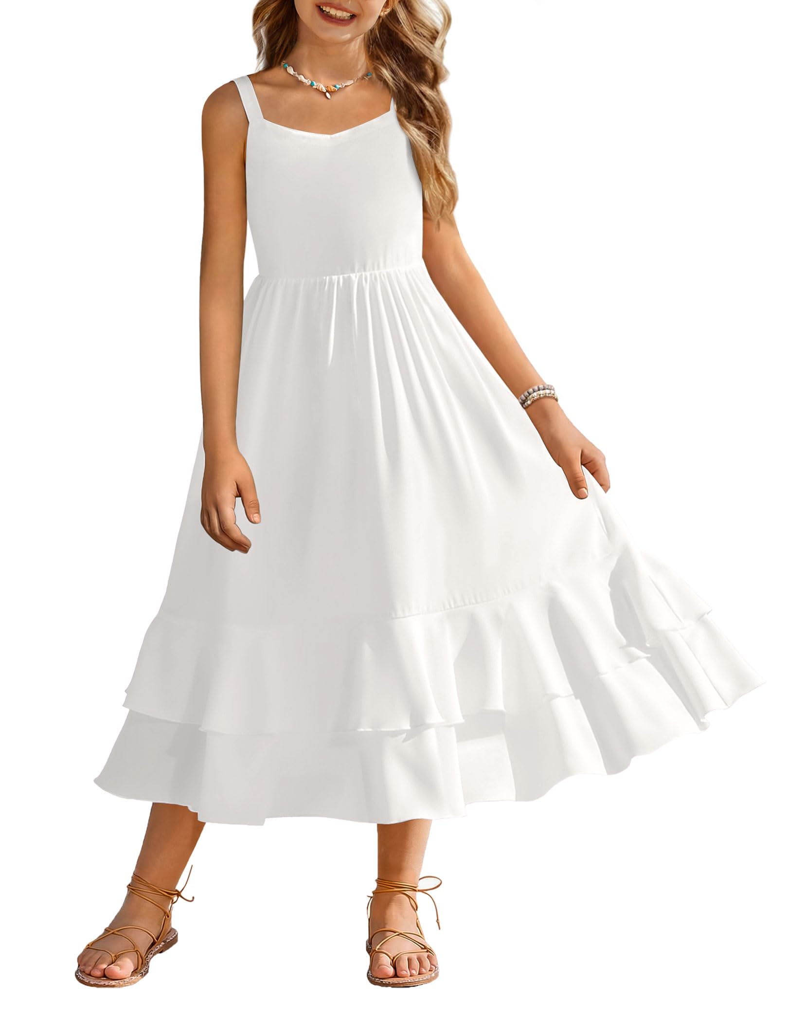Arshiner Girls Cami Summer Dress Casual Sleeveless Sundress with Pockets for 5-14 Y