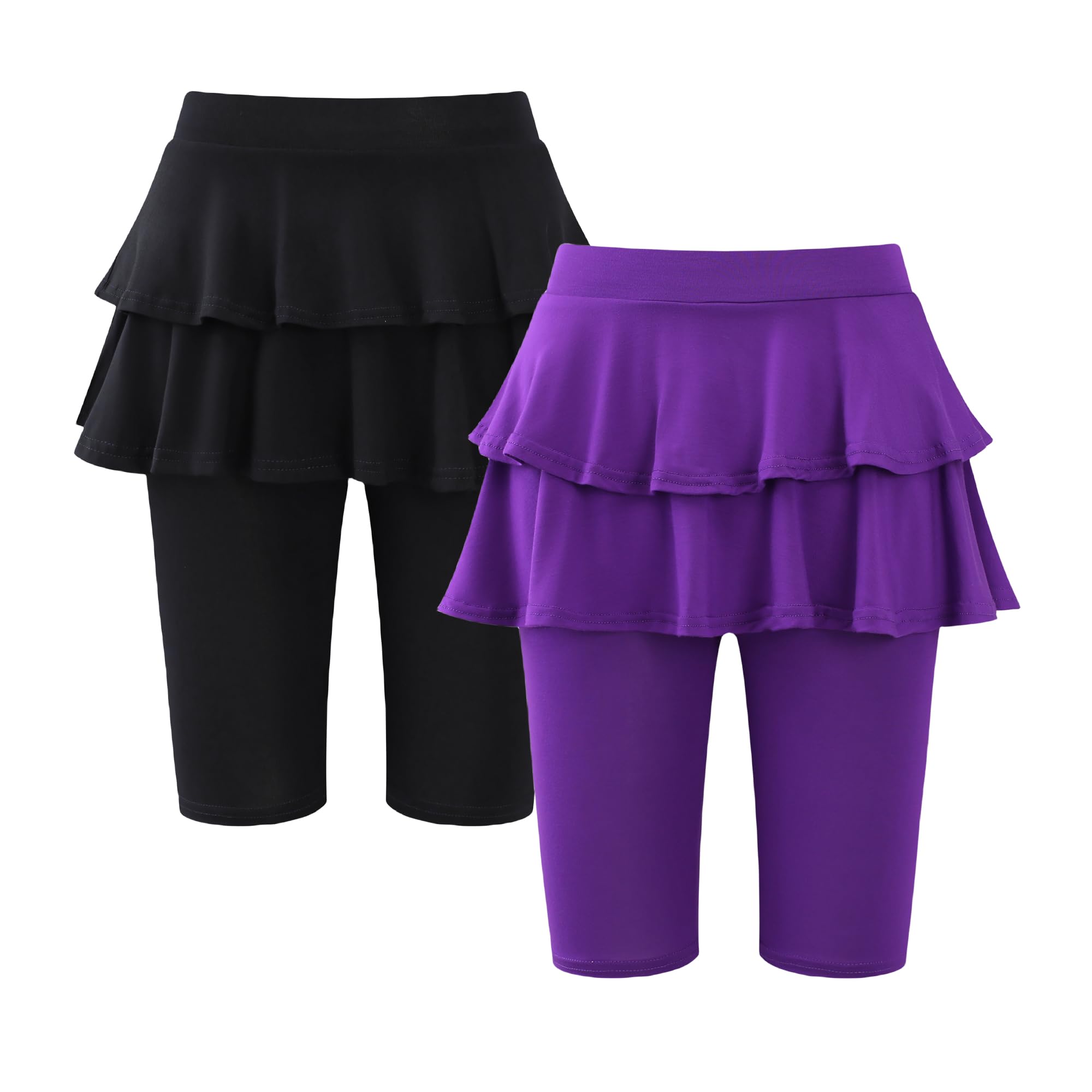 Deuerr Girls 4-12 Years Knee-Length Skirted Leggings, Summer Stretchy Athletic Pants for Toddler Kids - Breathable & Durable