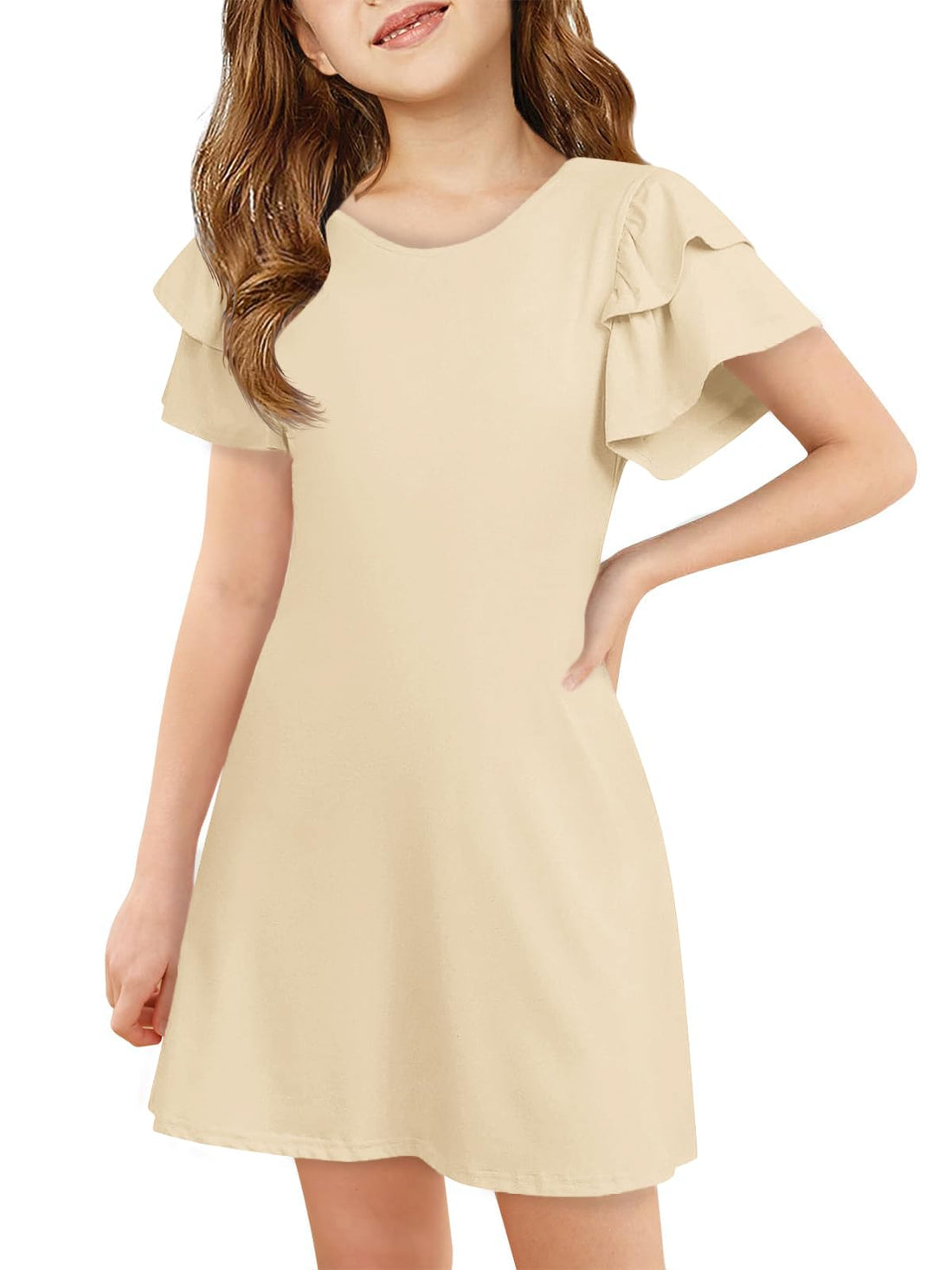 Girls Ruffle Sleeve A-Line Summer Skater Dress