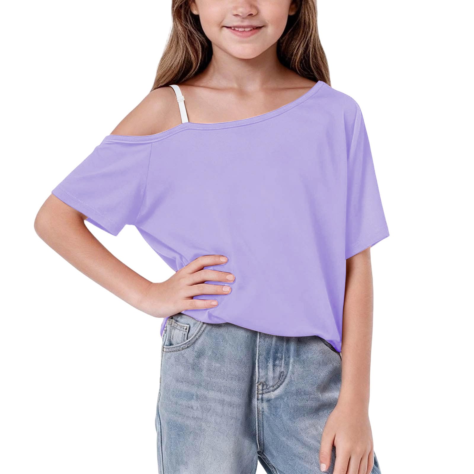UHBYGV Girls Off The Shoulder Tops Casual Short Sleeve Loose Summer T Shirt Tops Trendy Cold Shoulder Blouses Cute Plain Tee