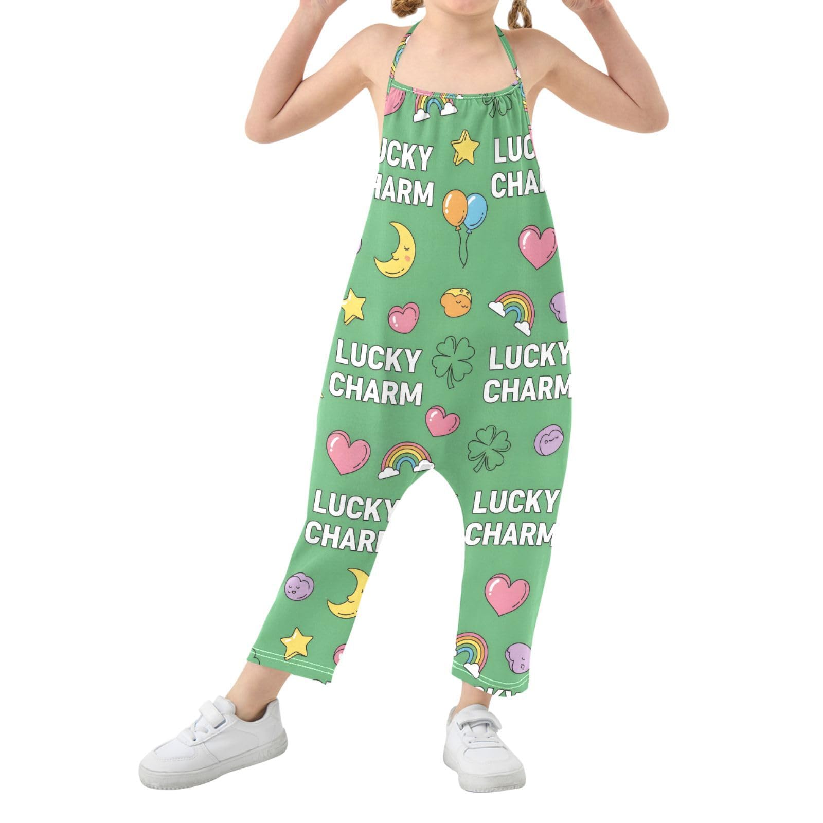 JULYTO Toddler Girls' Sleeveless Jumpsuits Lucky Charm Print Casual Summer Rompers with Pockets for 1-6T,