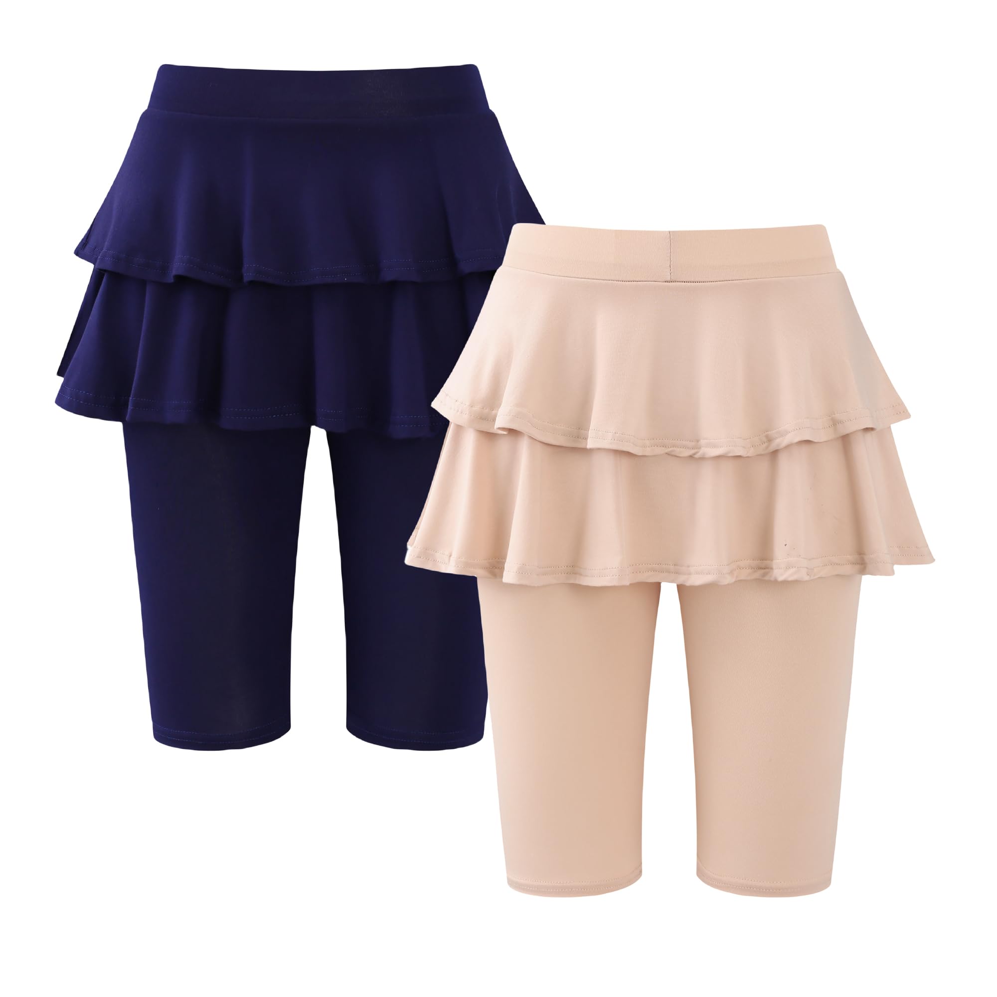 Deuerr Girls 4-12 Years Knee-Length Skirted Leggings, Summer Stretchy Athletic Pants for Toddler Kids - Breathable & Durable
